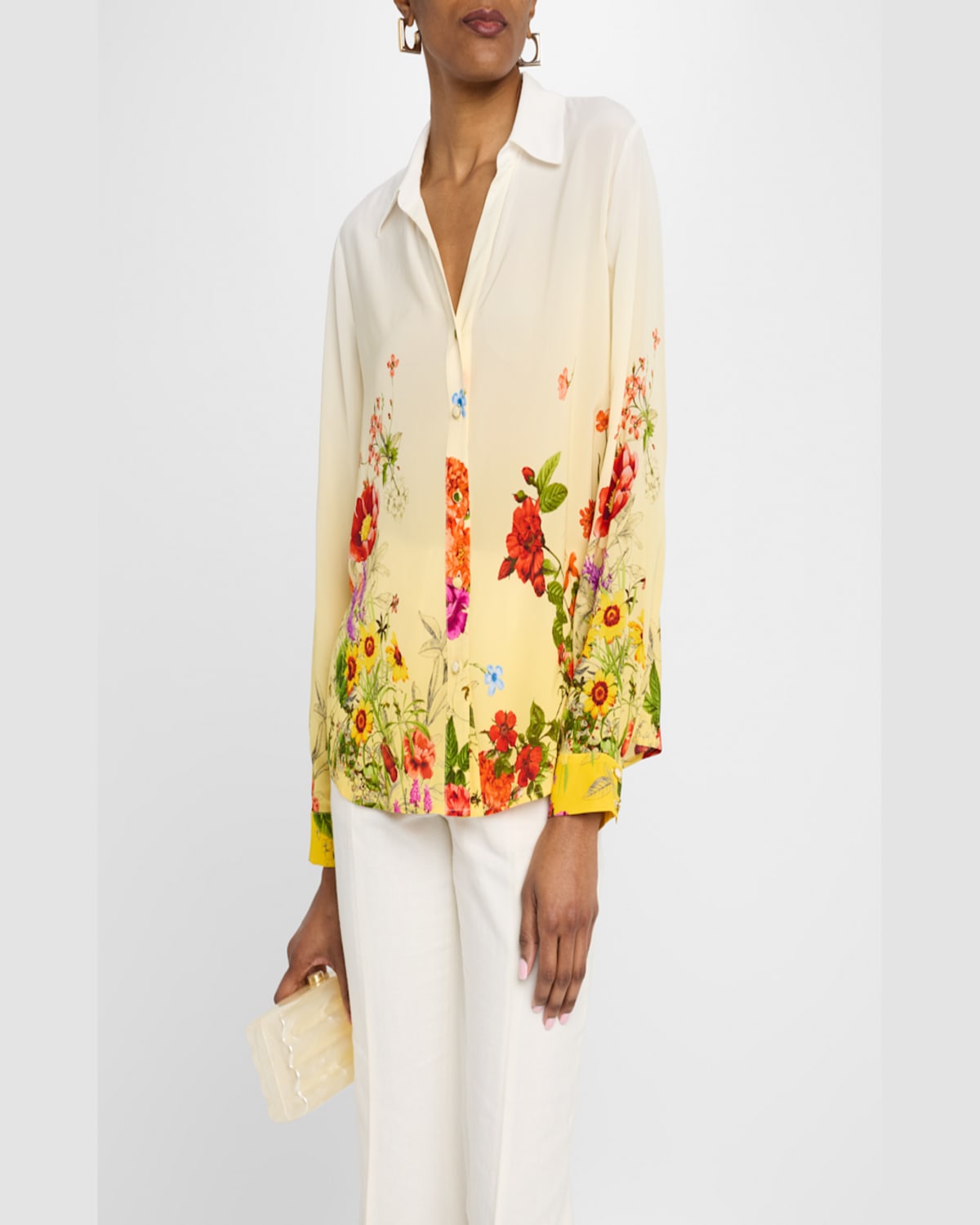 Shop Elie Tahari The Tinsley Ombre Floral-print Blouse In Sunshine Jardin Print