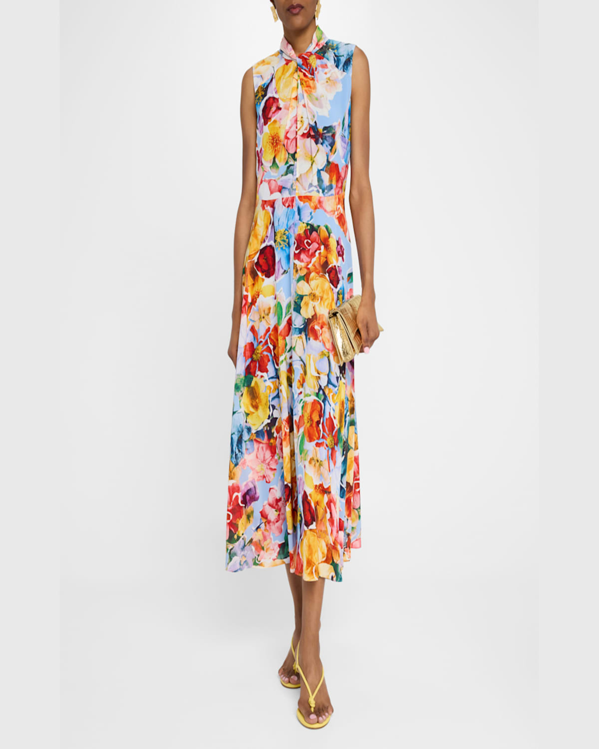 Shop Elie Tahari The Raquel Sleeveless Floral-print Midi Dress In Spring Morning Print