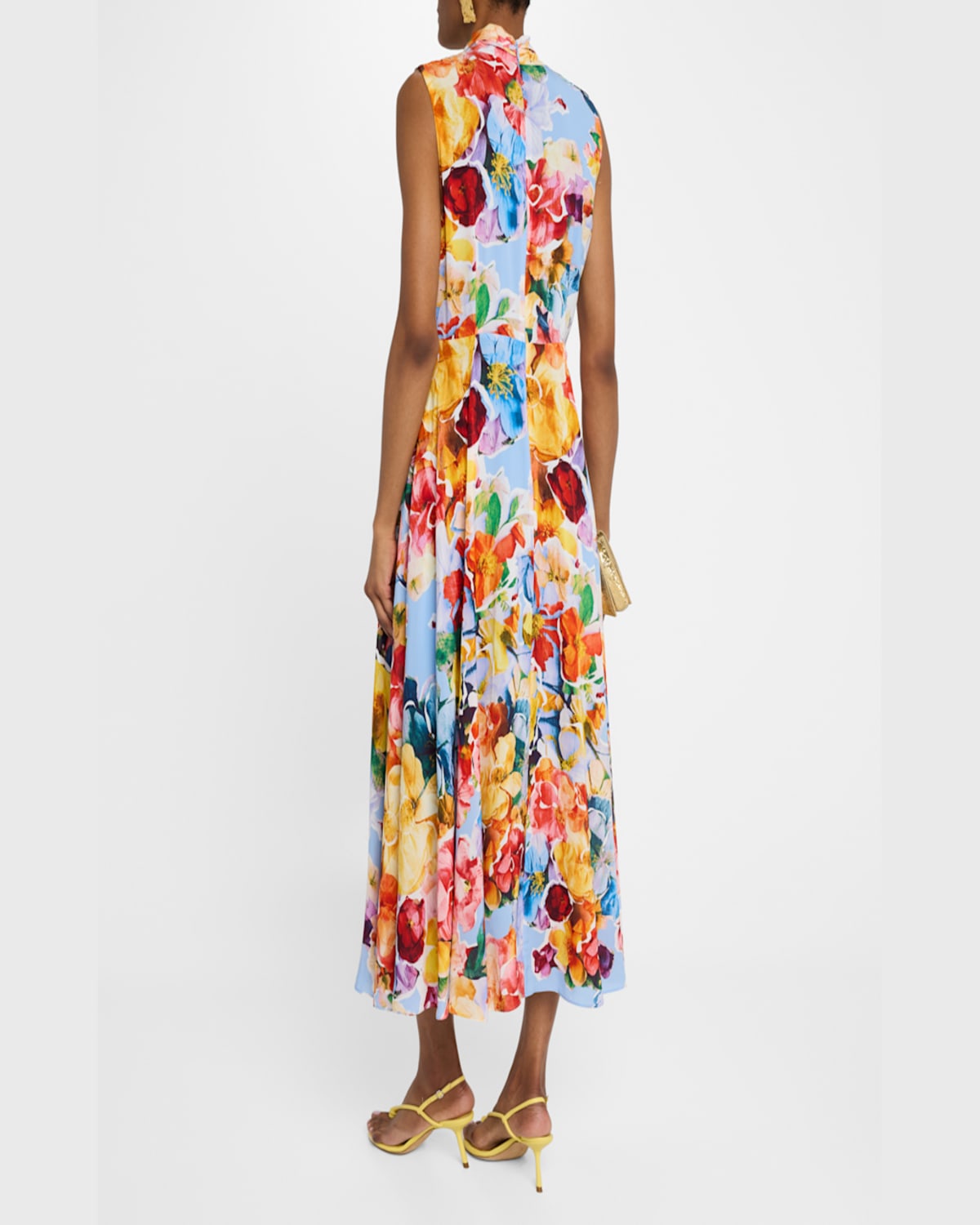 Shop Elie Tahari The Raquel Sleeveless Floral-print Midi Dress In Spring Morning Print
