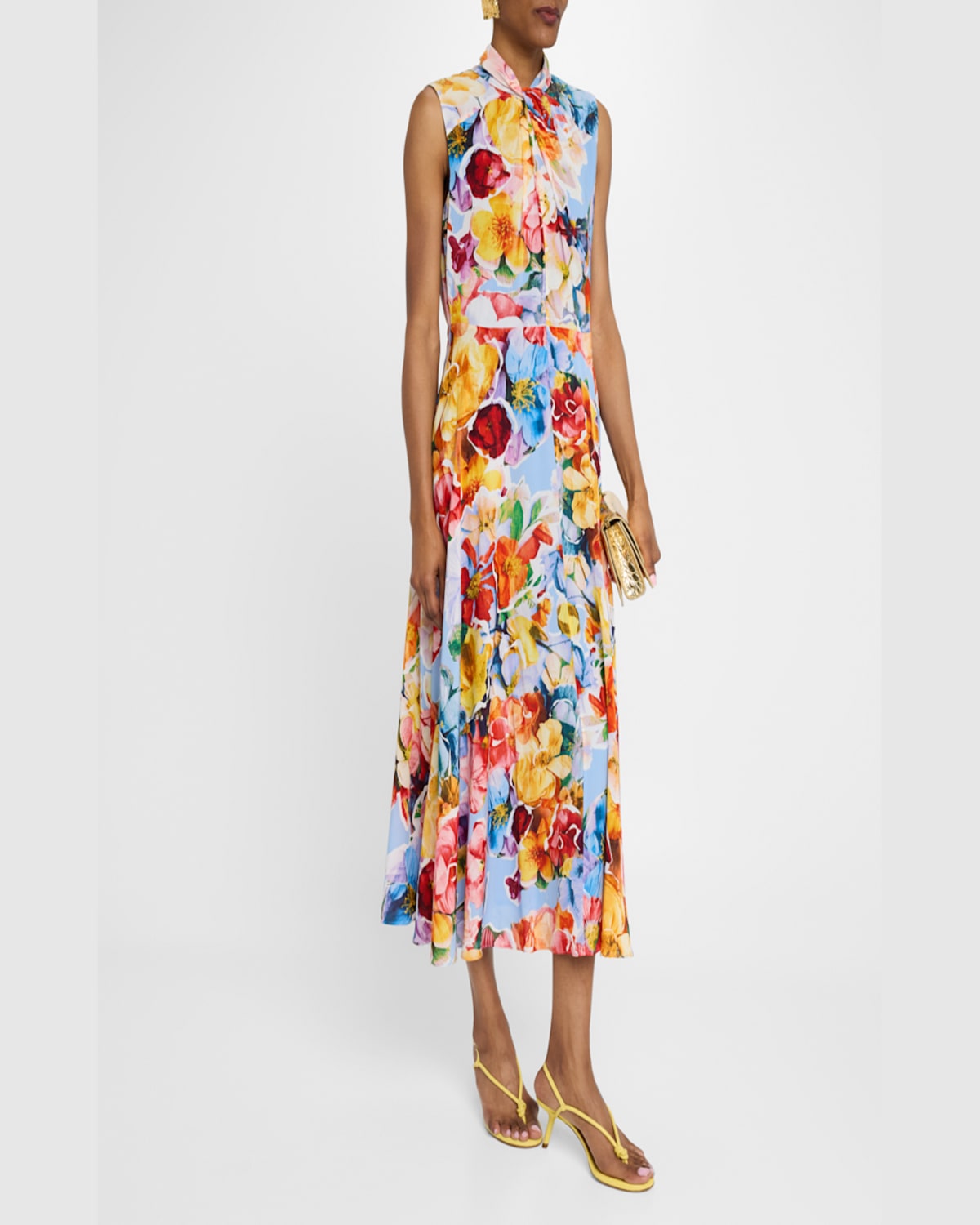 Shop Elie Tahari The Raquel Sleeveless Floral-print Midi Dress In Spring Morning Print