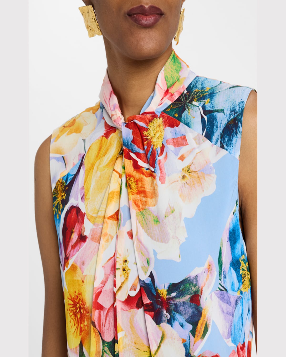 Shop Elie Tahari The Raquel Sleeveless Floral-print Midi Dress In Spring Morning Print