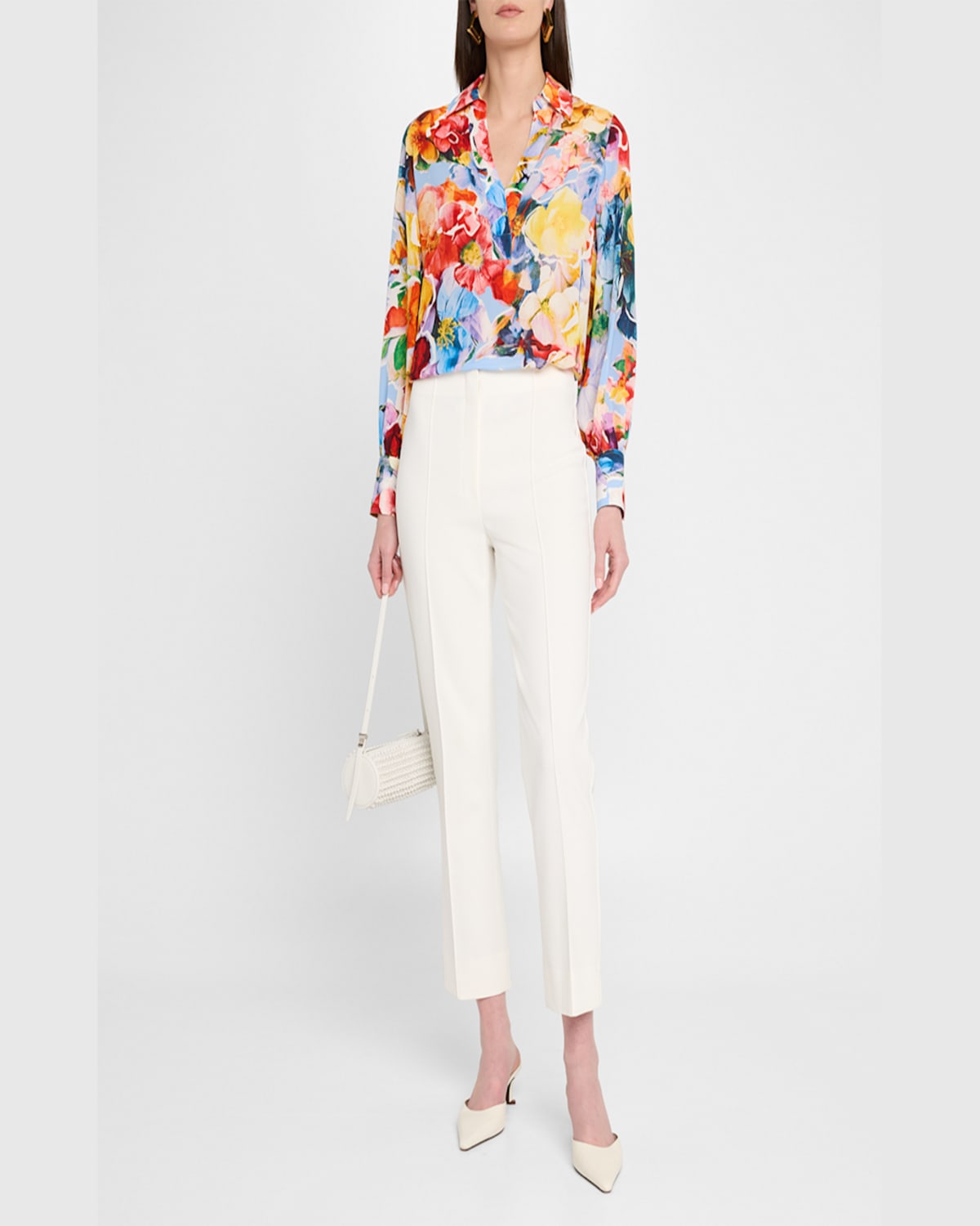 Shop Elie Tahari The Calliope Floral-print Blouse In Spring Morning Print