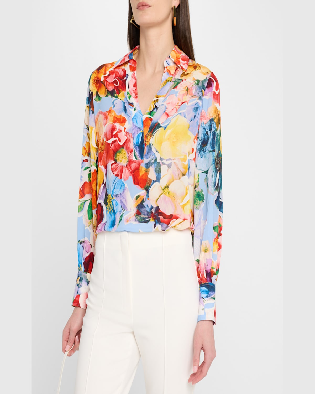 Shop Elie Tahari The Calliope Floral-print Blouse In Spring Morning Print