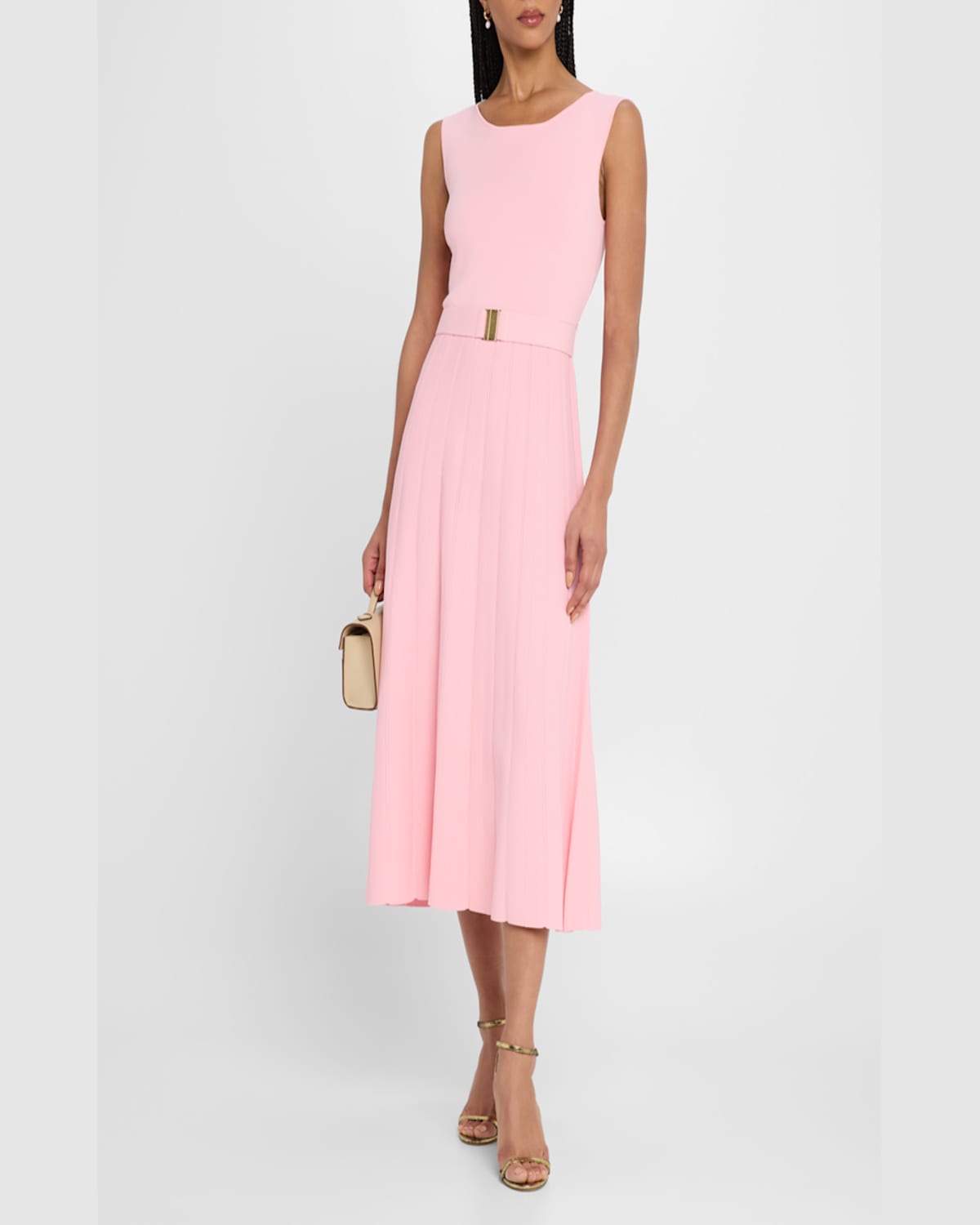 Elie Tahari The Sumner Sleeveless Belted Midi Sweater Dress In Pink Sky