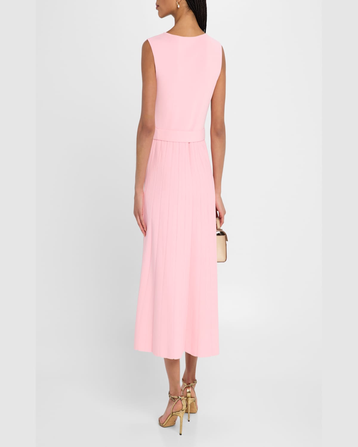 Elie Tahari The Sumner Sleeveless Belted Midi Sweater Dress In Pink Sky