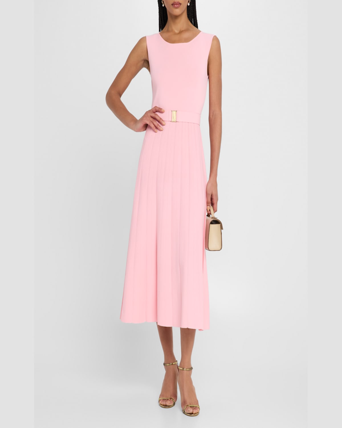 Elie Tahari The Sumner Sleeveless Belted Midi Sweater Dress In Pink Sky