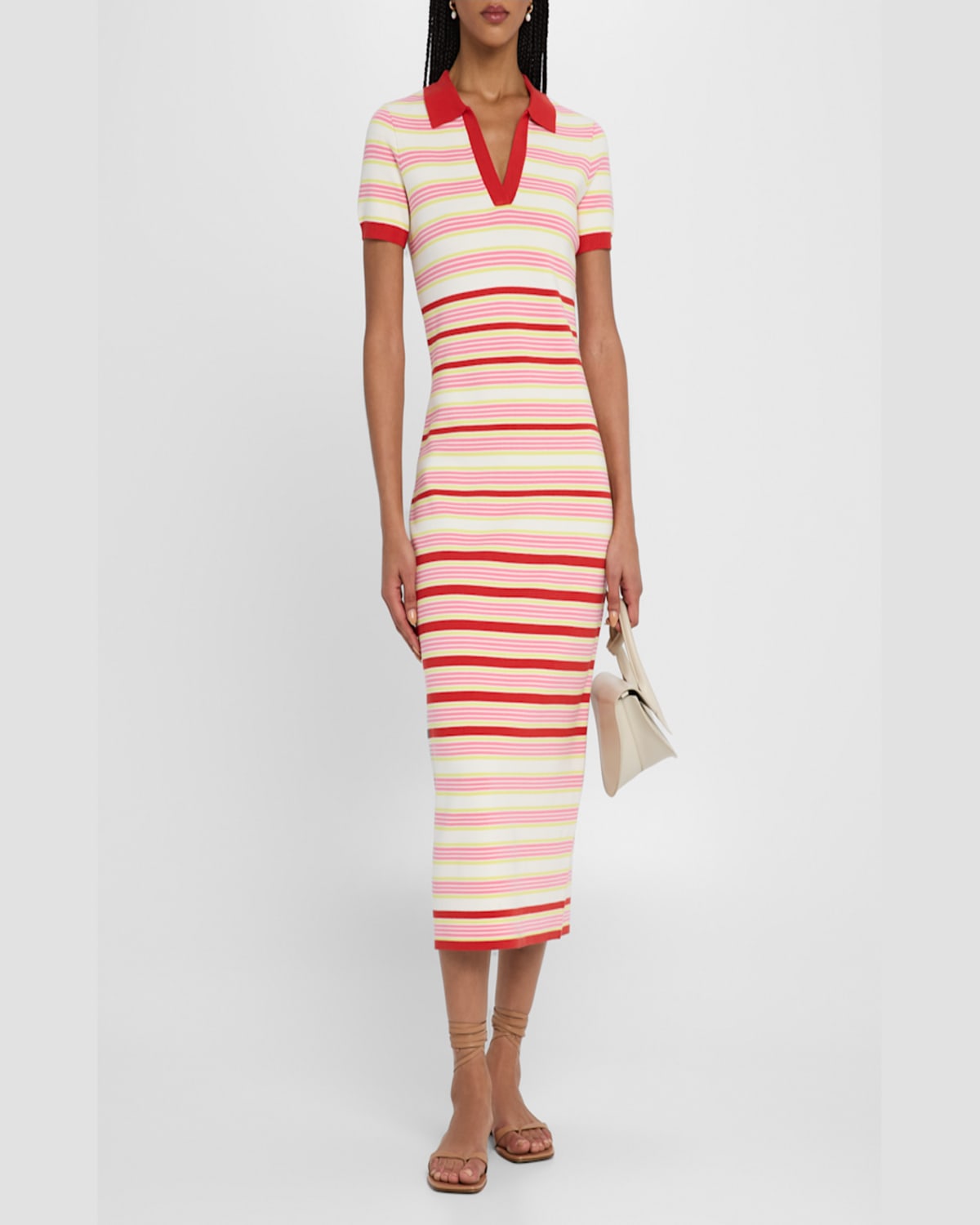 Shop Elie Tahari The Liberty Striped Polo Sweater Midi Dress In Poppy Multi Stripe
