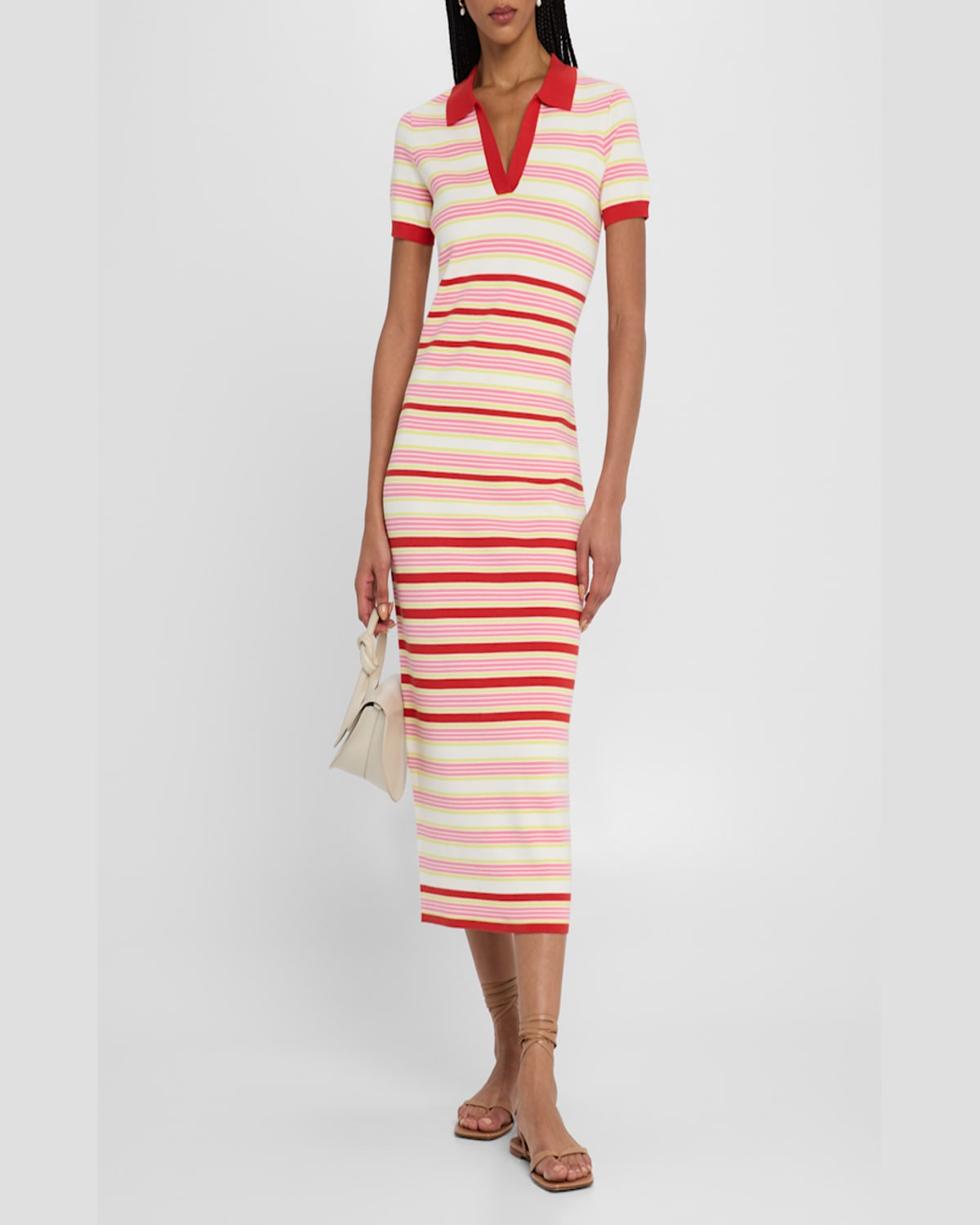 Shop Elie Tahari The Liberty Striped Polo Sweater Midi Dress In Poppy Multi Stripe