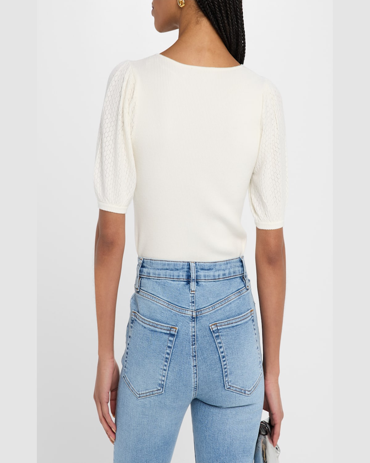Shop Elie Tahari The Piper Ribbed Pointelle-sleeve Sweater In Sky White