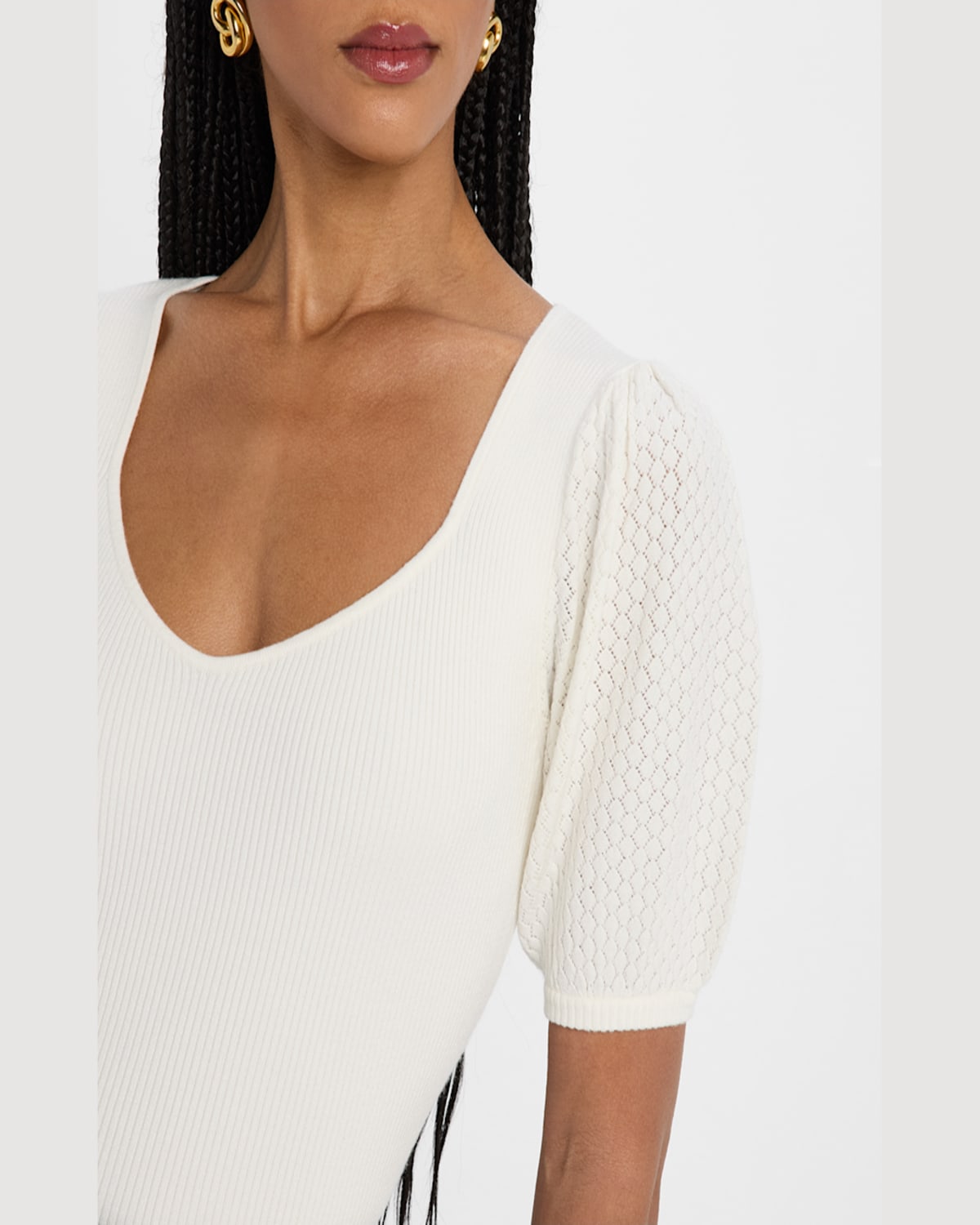 Shop Elie Tahari The Piper Ribbed Pointelle-sleeve Sweater In Sky White