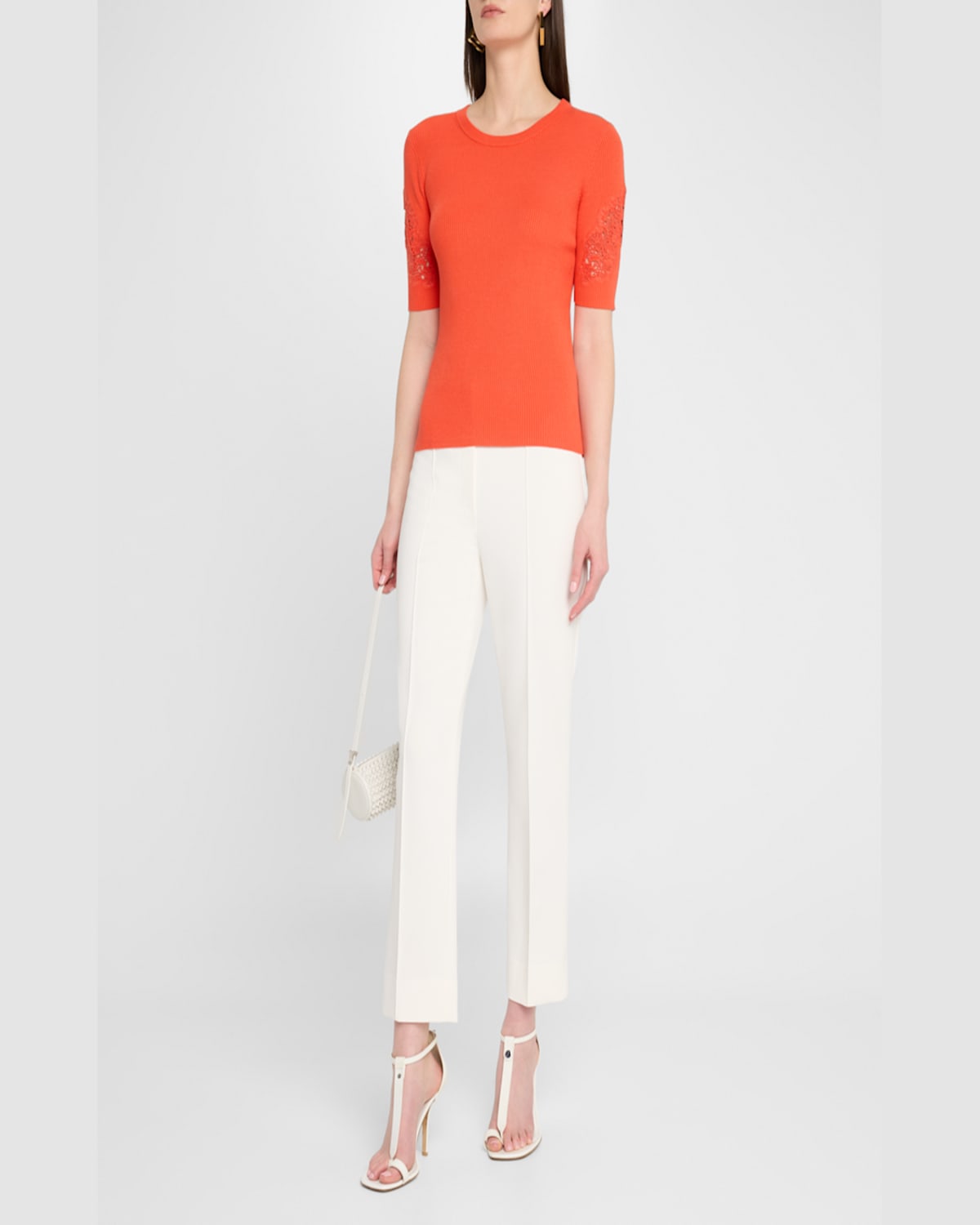 Shop Elie Tahari The Magnolia Ribbed Lace-inset Sweater In Orange Dream