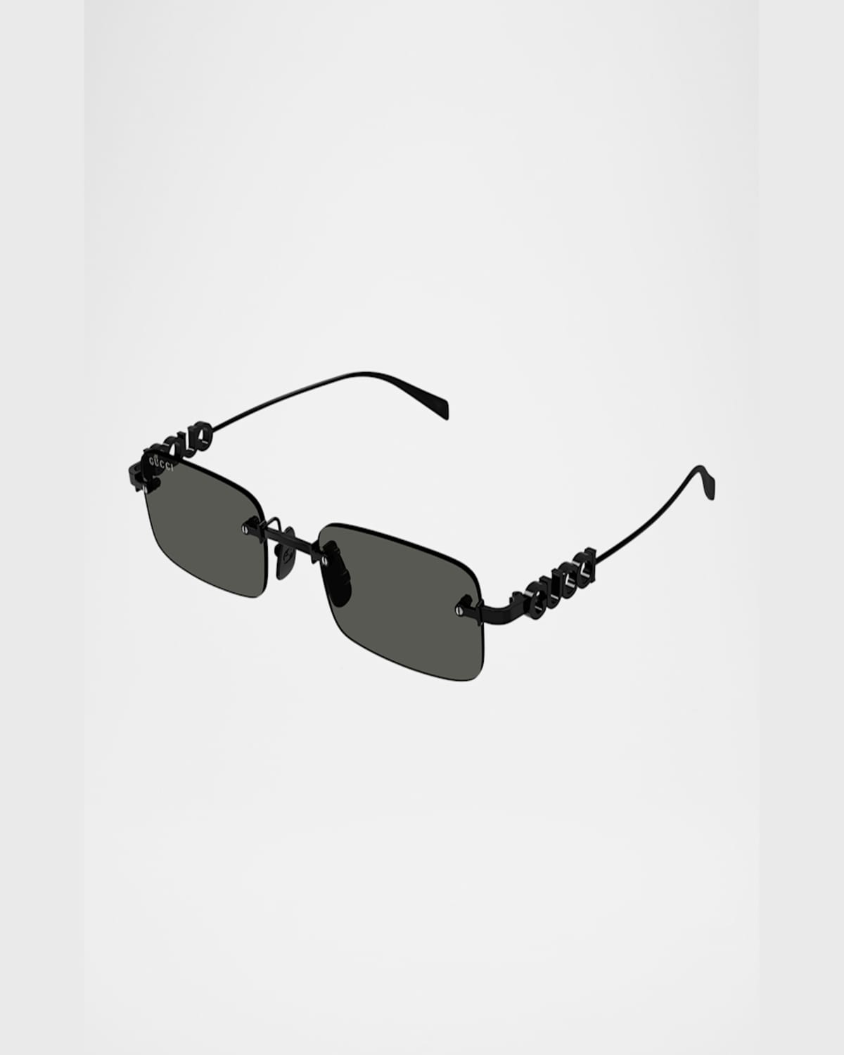 Gucci Men's Gg1808sm Metal Rectangle Sunglasses In Shiny Solid Black Varnish