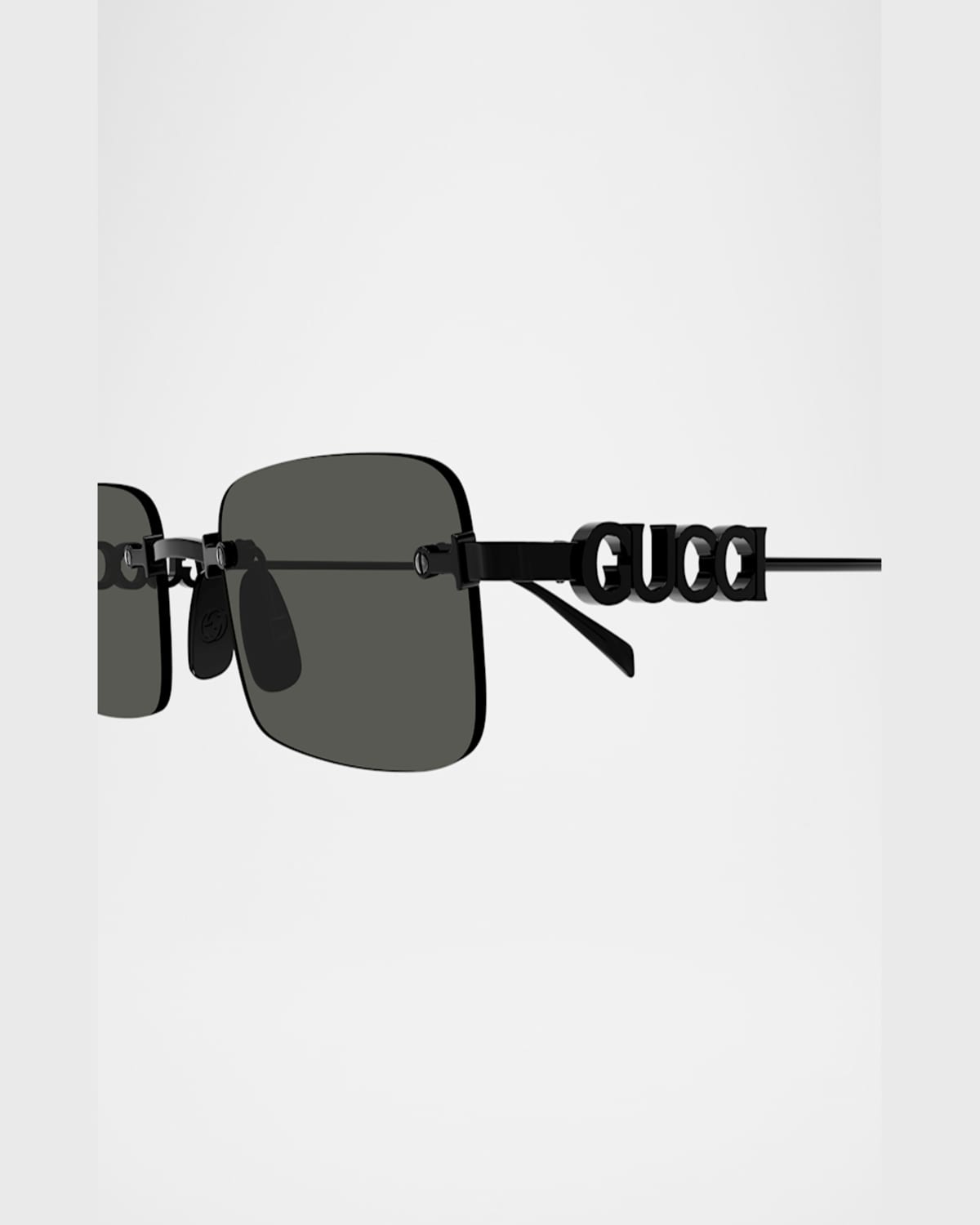 Gucci Men's Gg1808sm Metal Rectangle Sunglasses In Shiny Solid Black Varnish
