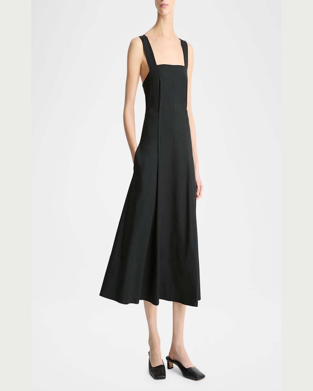 Vince Sleeveless Linen-blend Cami Dress In Black