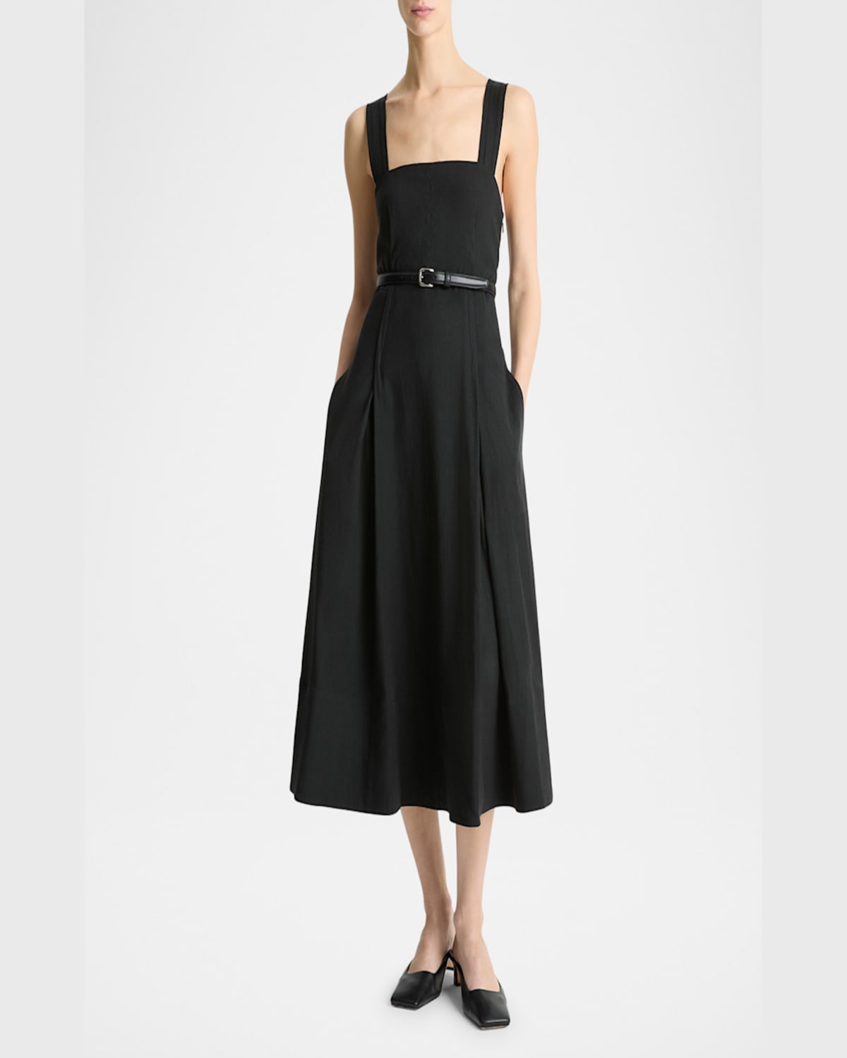 Vince Sleeveless Linen-blend Cami Dress In Black