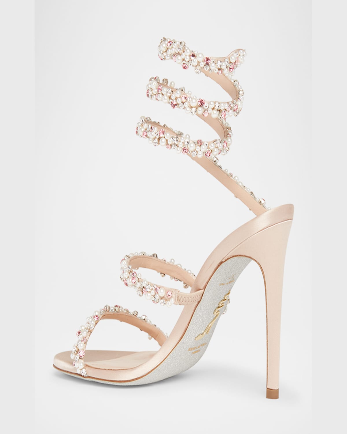 René Caovilla Cleo Pearly Crystal Snake-wrap Sandals