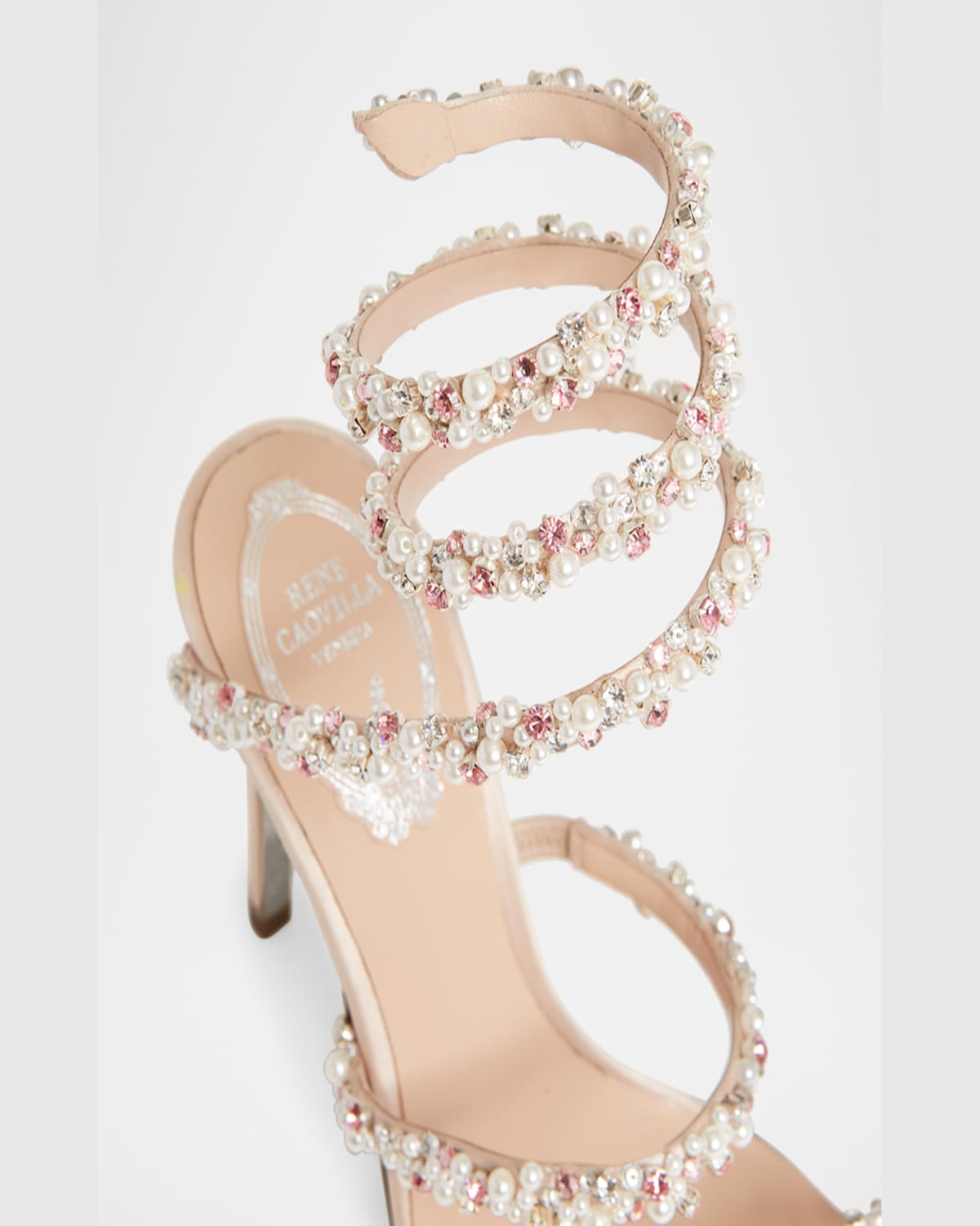 René Caovilla Cleo Pearly Crystal Snake-wrap Sandals