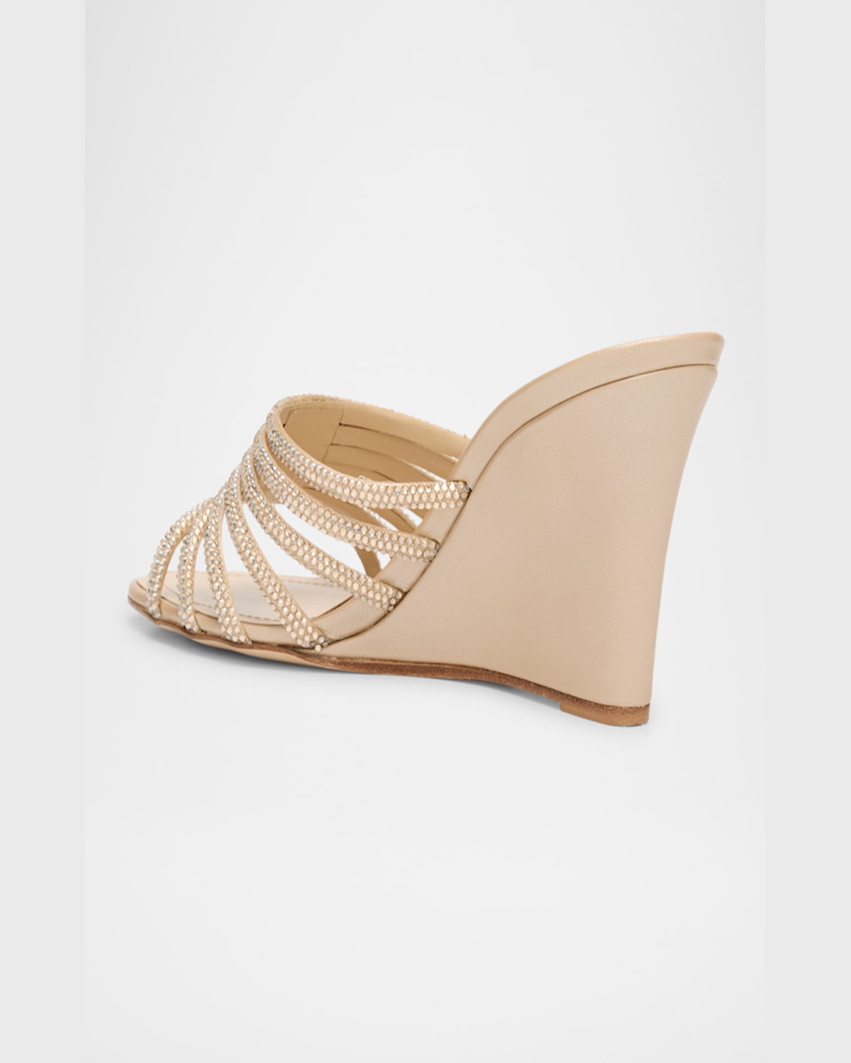 René Caovilla Satin Crystal-embellished Strappy Wedge Slides In Beige Golden Shadow