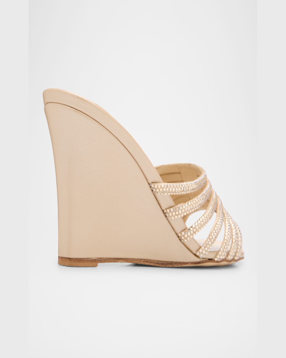 René Caovilla Satin Crystal-embellished Strappy Wedge Slides In Beige Golden Shadow