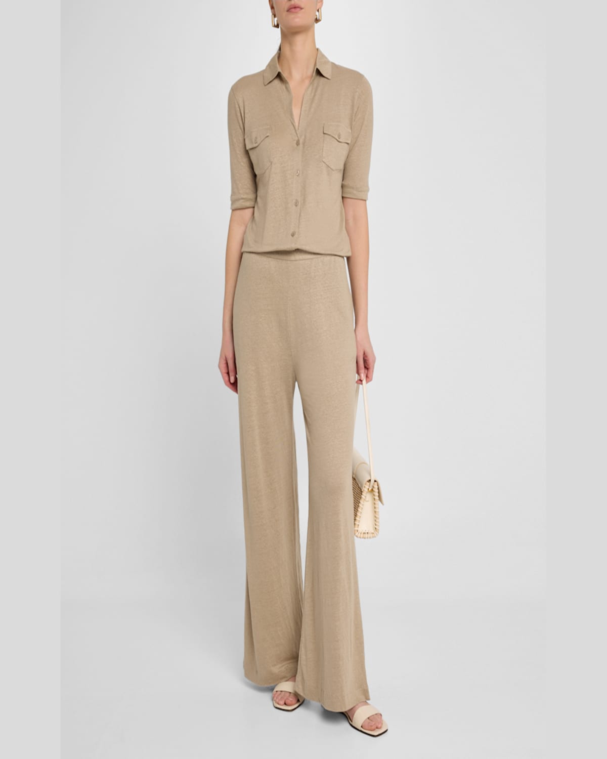 Majestic Wide-leg Stretch Linen Lounge Pants In Sable