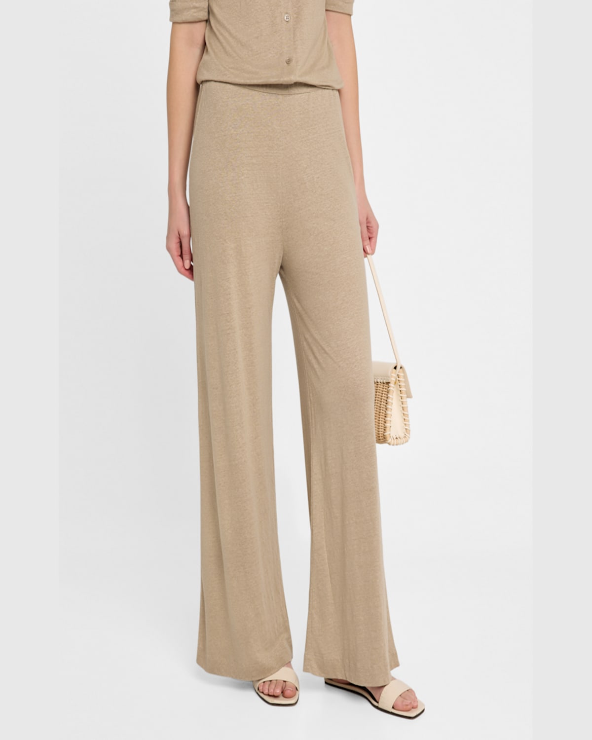 Majestic Wide-leg Stretch Linen Lounge Pants In Sable