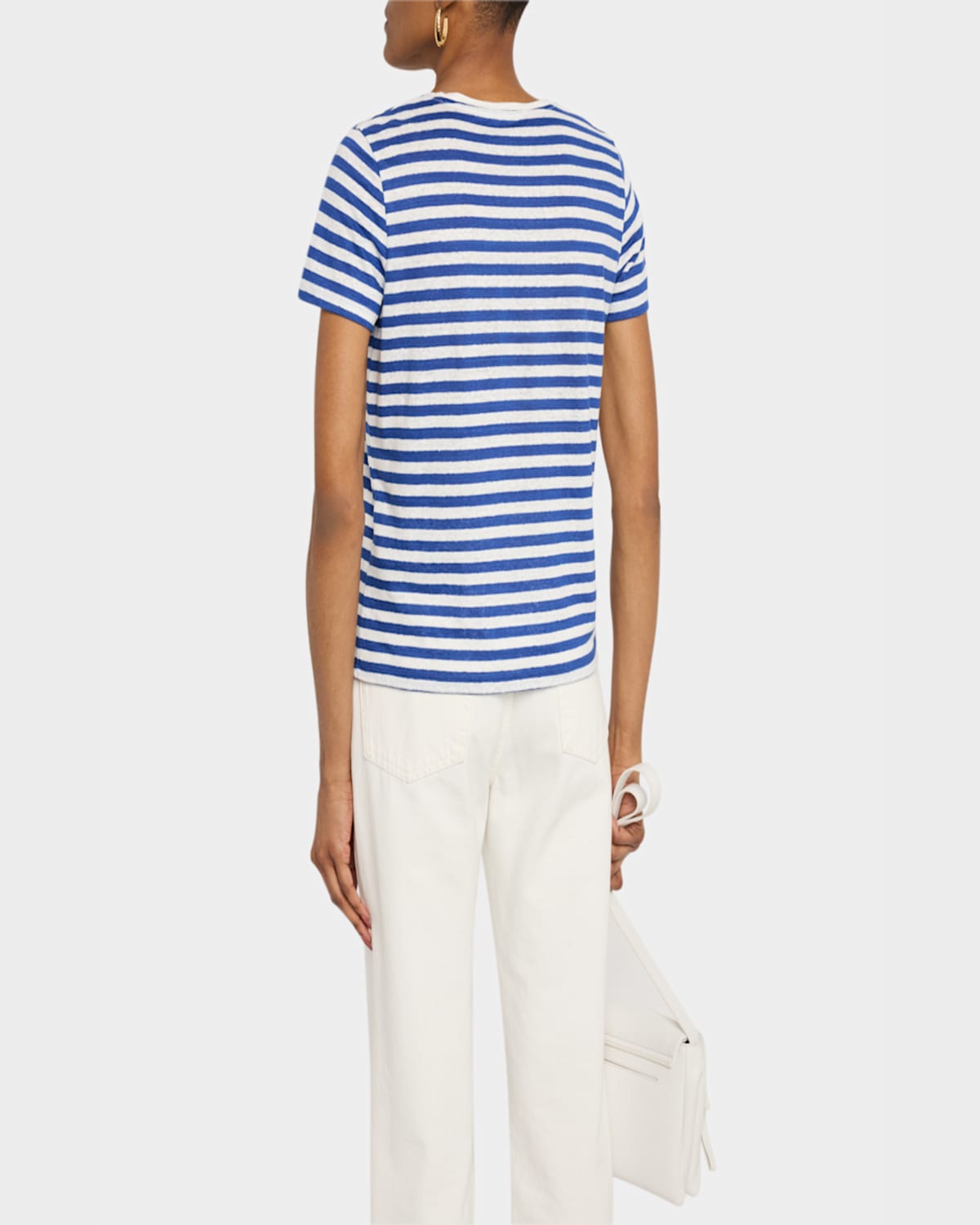 Majestic Striped Crewneck Stretch Linen Top In Abyss