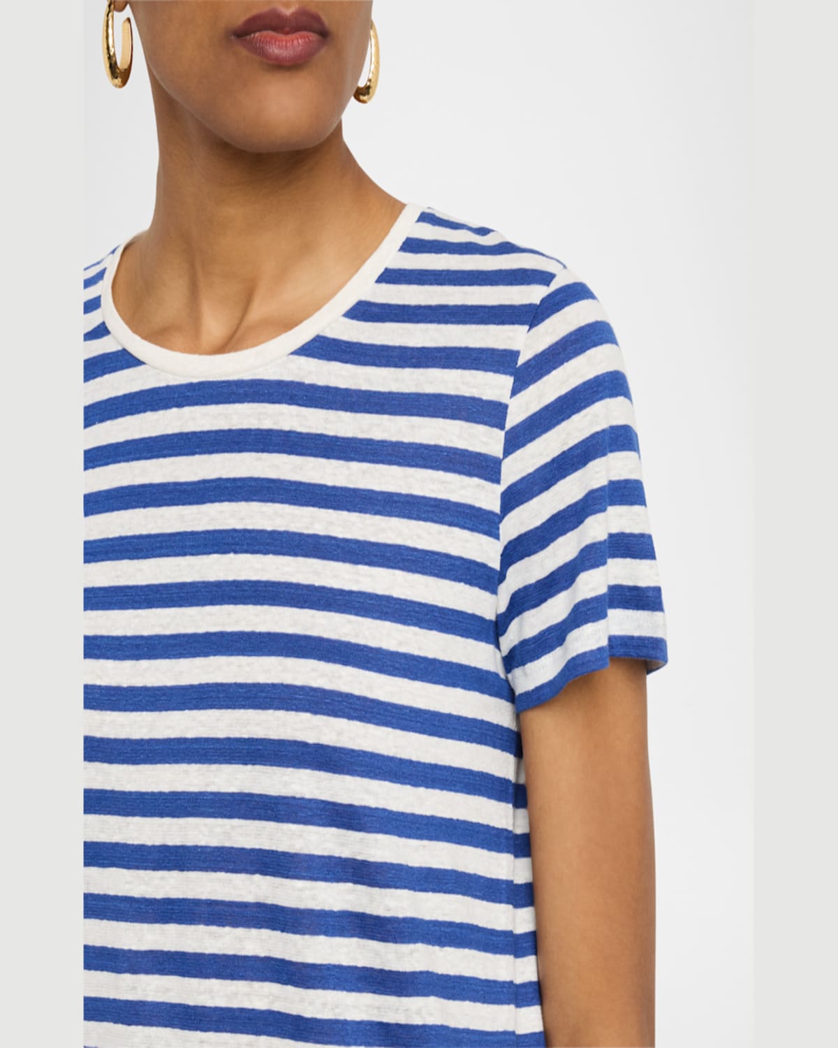 Majestic Striped Crewneck Stretch Linen Top In Abyss