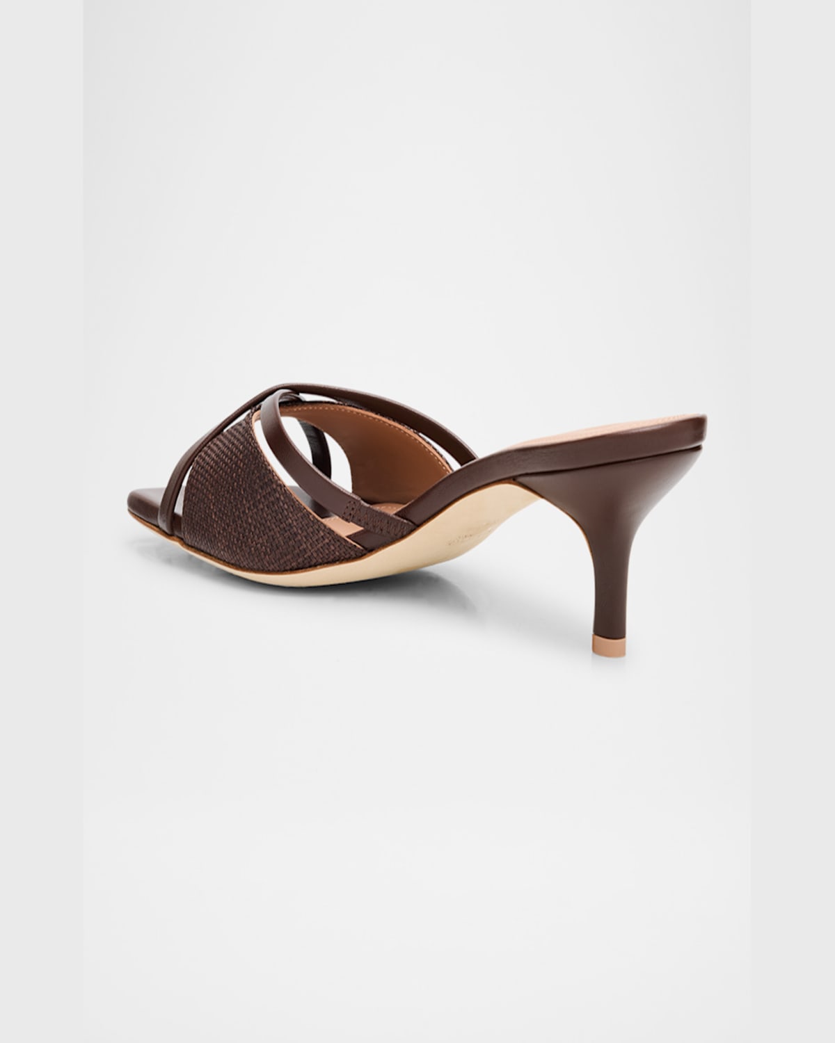 Shop Malone Souliers Raffia And Leather Kitten-heel Sandals In Dark Brown/tobacco