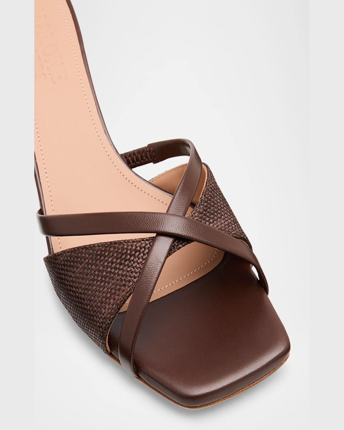 Shop Malone Souliers Raffia And Leather Kitten-heel Sandals In Dark Brown/tobacco