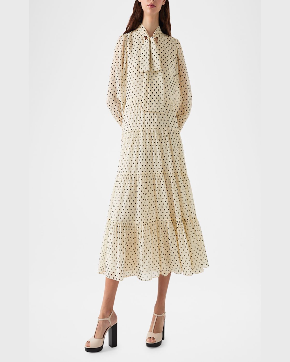 Lk Bennett Polly Tiered Polka-dot Midi Dress In Cream Multi