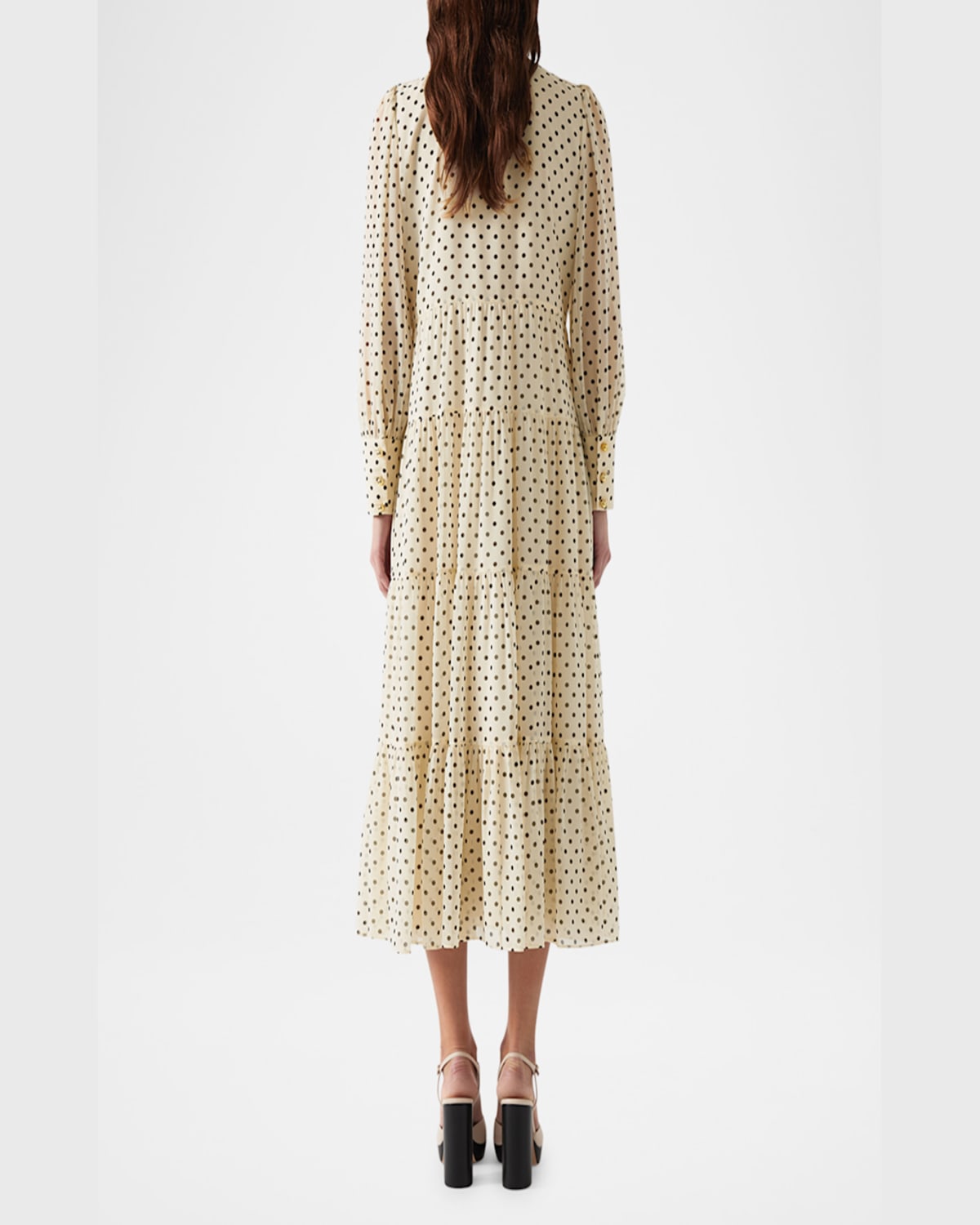 Lk Bennett Polly Tiered Polka-dot Midi Dress In Cream Multi