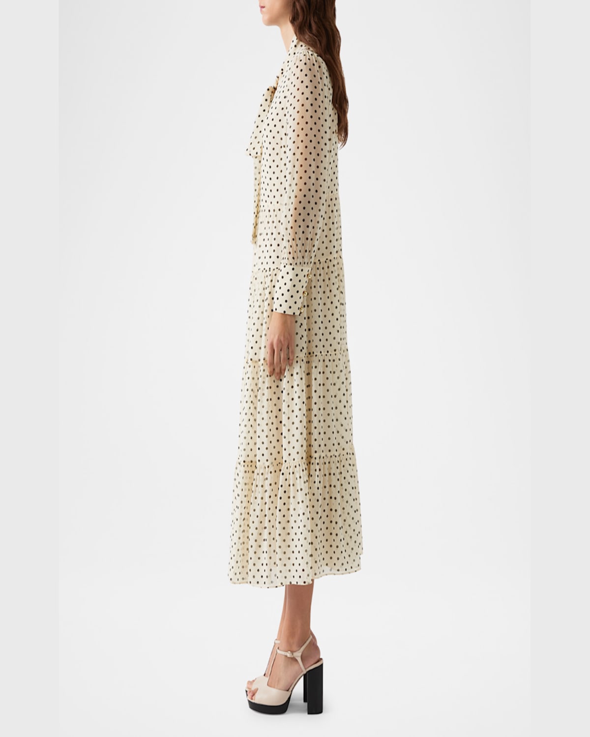 Lk Bennett Polly Tiered Polka-dot Midi Dress In Cream Multi