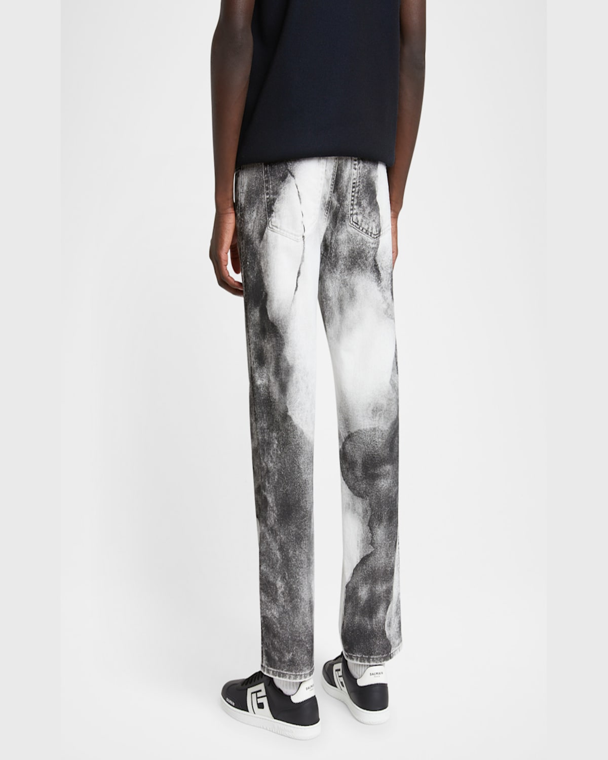 Balmain Men's Moon-print Regular-fit Jeans In White/blk