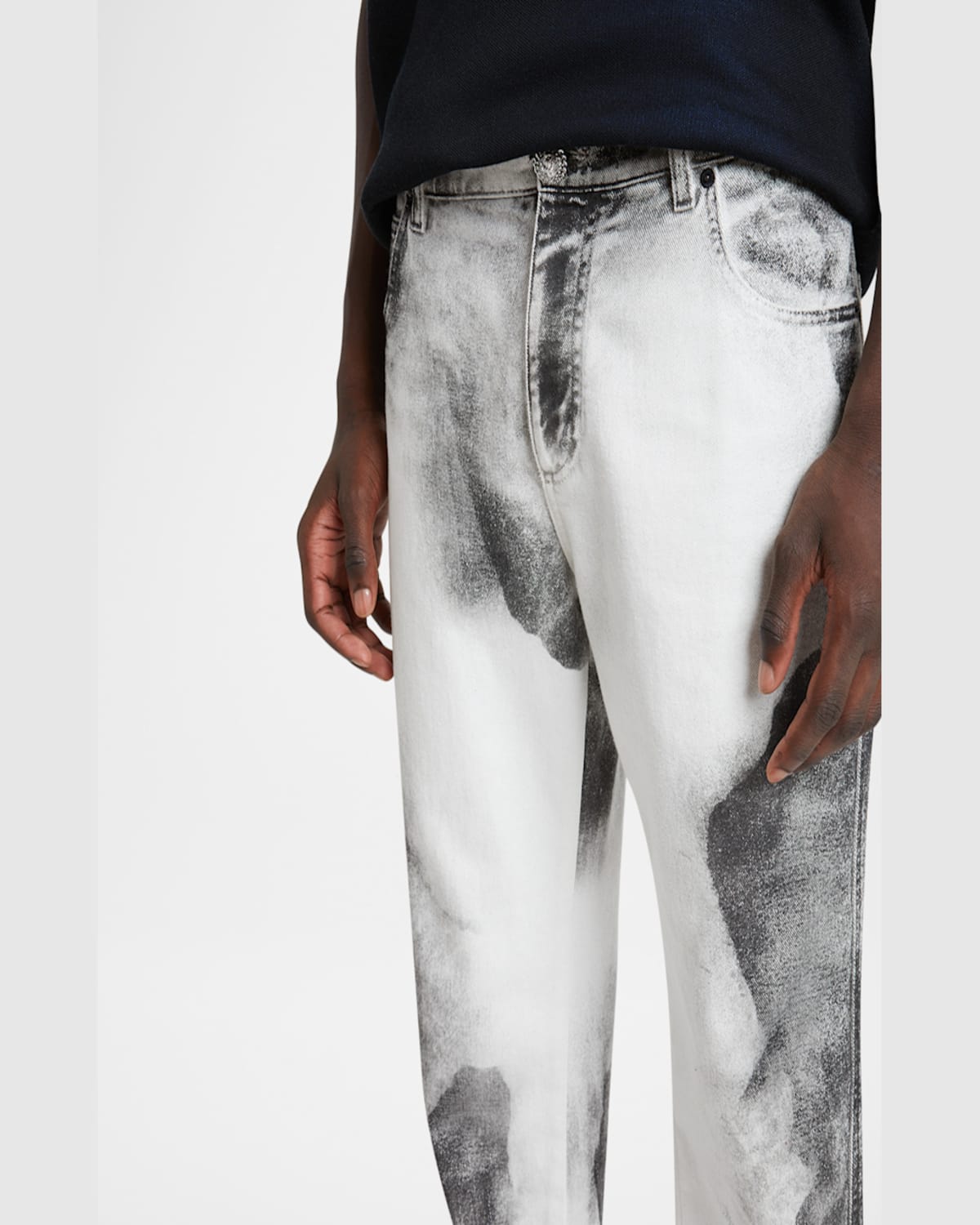 Balmain Men's Moon-print Regular-fit Jeans In White/blk