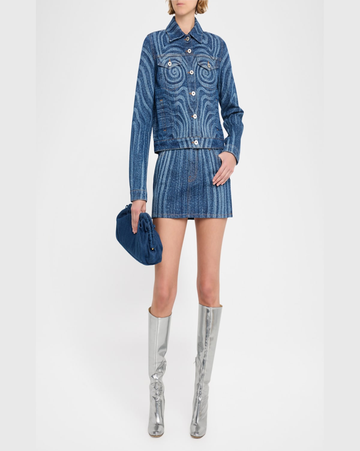 Jean Paul Gaultier Denim Mini Skirt Printed Spiral In Indigo