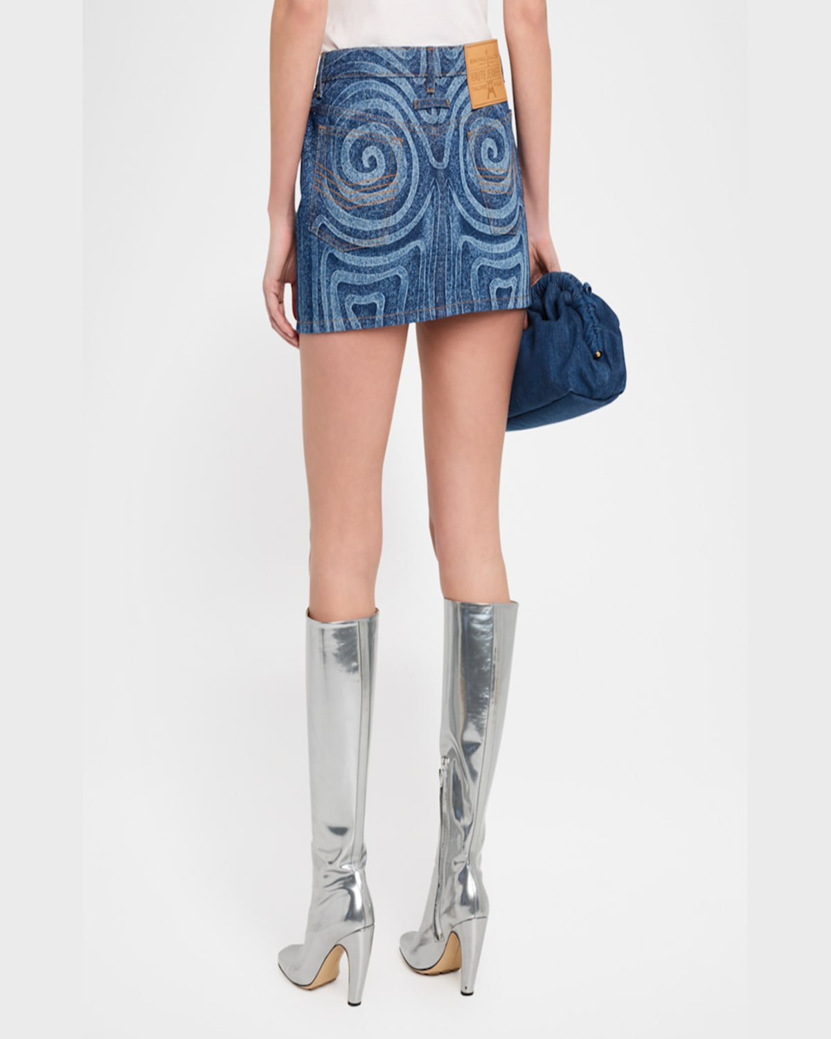 Jean Paul Gaultier Denim Mini Skirt Printed Spiral In Indigo