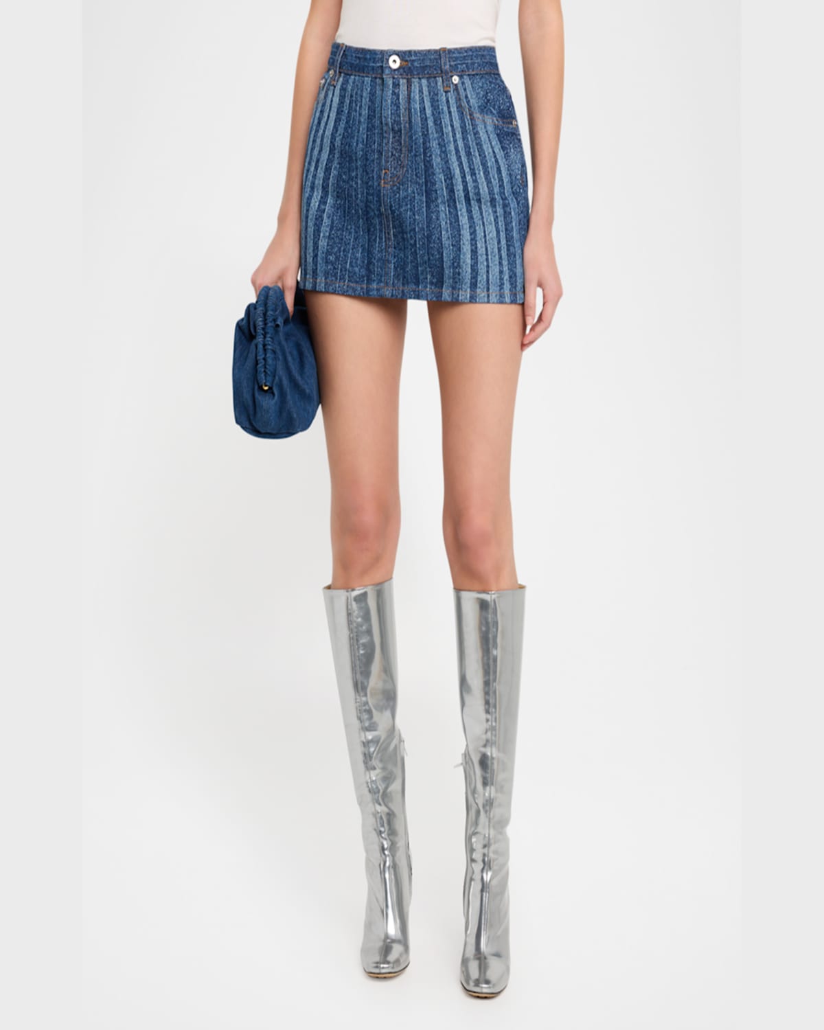 Jean Paul Gaultier Denim Mini Skirt Printed Spiral In Indigo