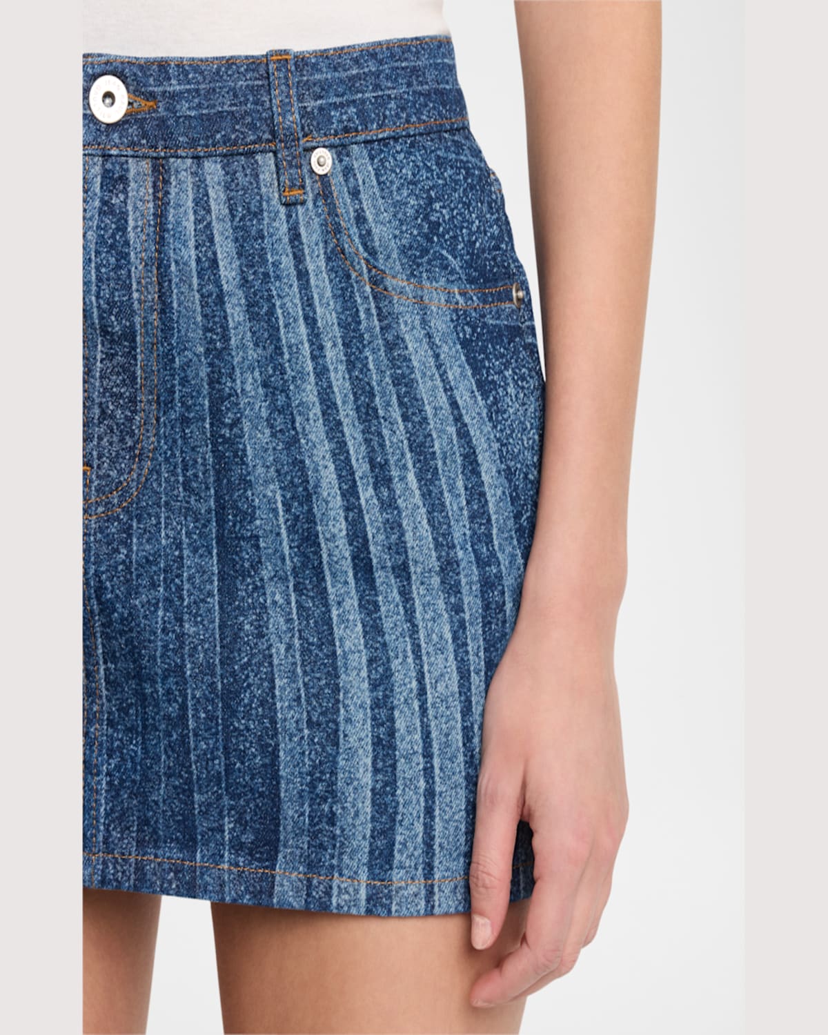 Jean Paul Gaultier Denim Mini Skirt Printed Spiral In Indigo