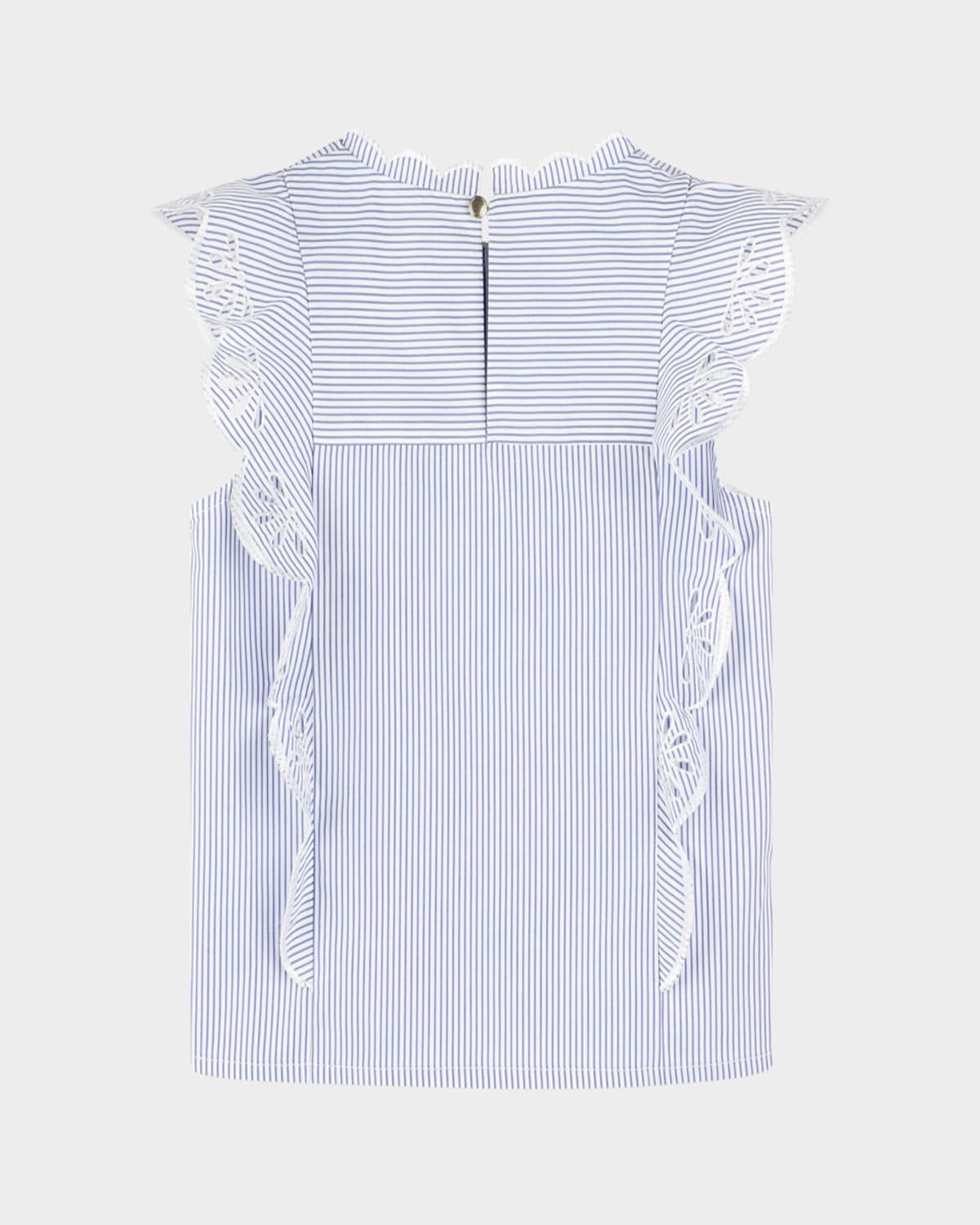 Shop Chloé Girl's Stripe Scallop Trim Blouse In White  Blue