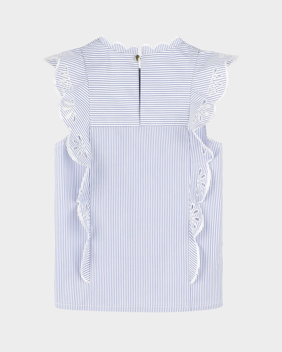 Shop Chloé Girl's Stripe Scallop Trim Blouse In White  Blue