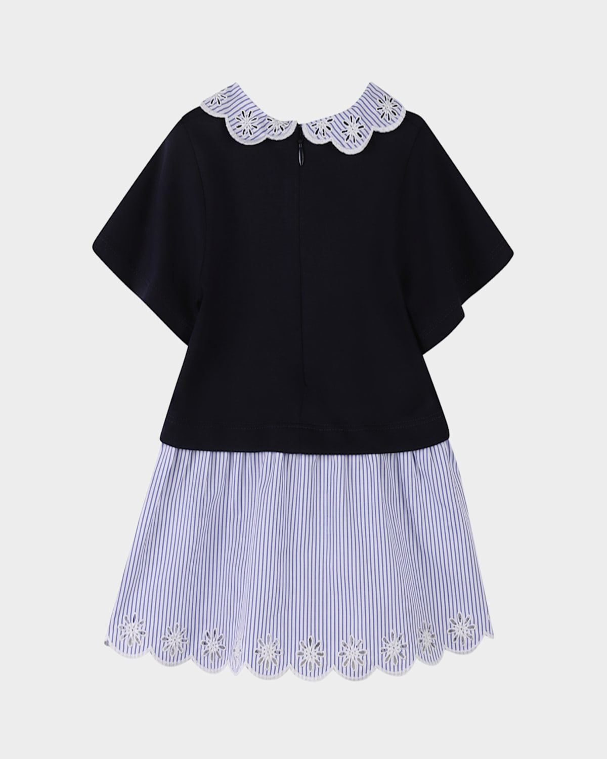 Chloé Girl's Short-sleeve Embroidered Combo Dress In White Blue