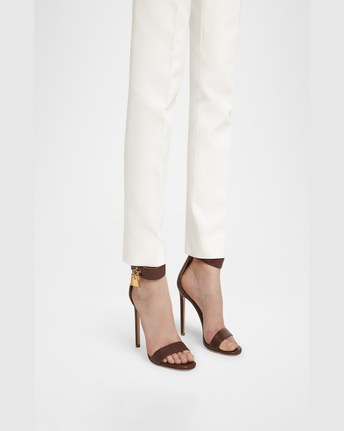 Tom Ford Leather Stiletto Sandals With Padlock In Burnt Brown