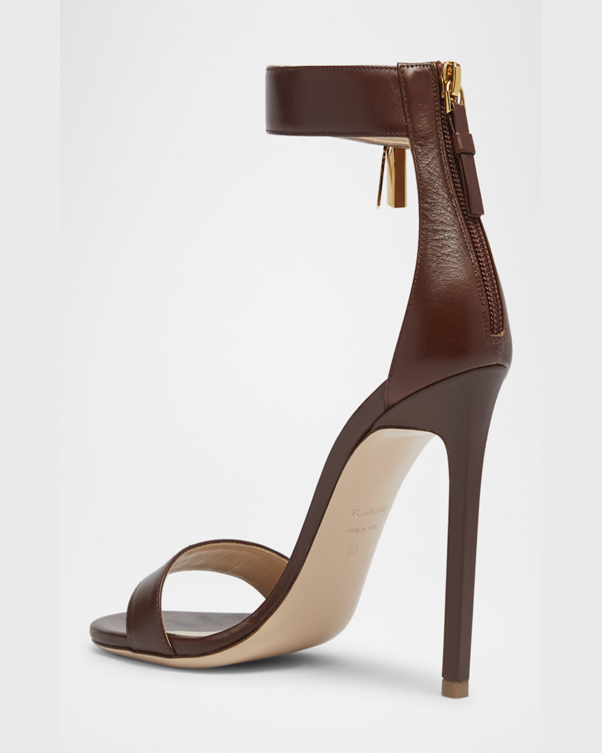 Tom Ford Leather Stiletto Sandals With Padlock In Burnt Brown