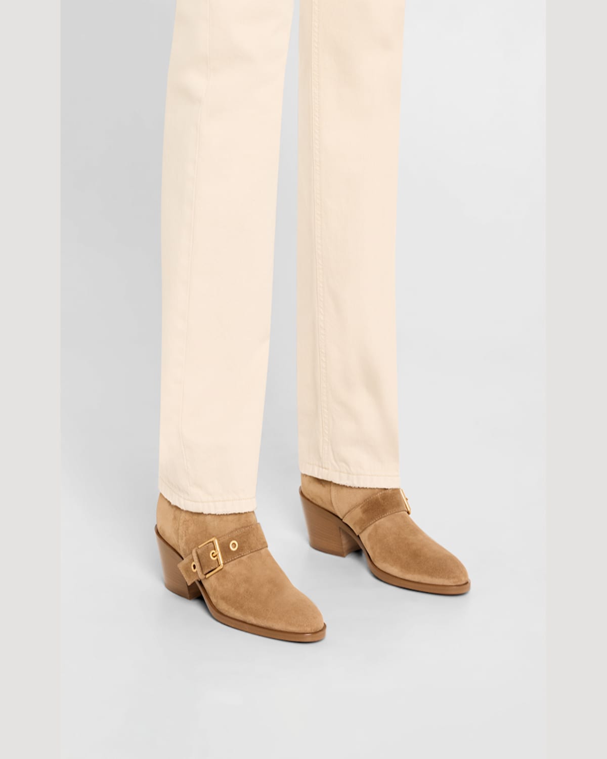 Gianvito Rossi Suede Buckle Moto Booties In Camel