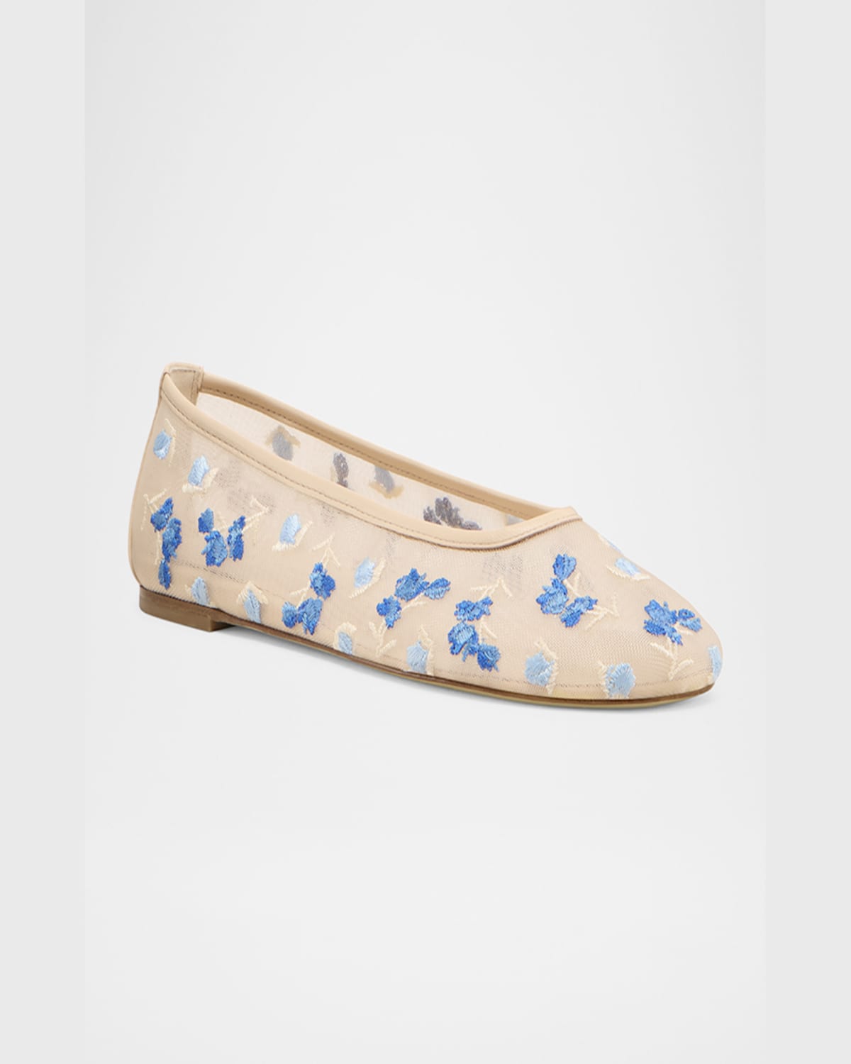 Stuart Weitzman Bareitall Embroidered Mesh Ballerina Flats In Cielo Multi/barely Beige