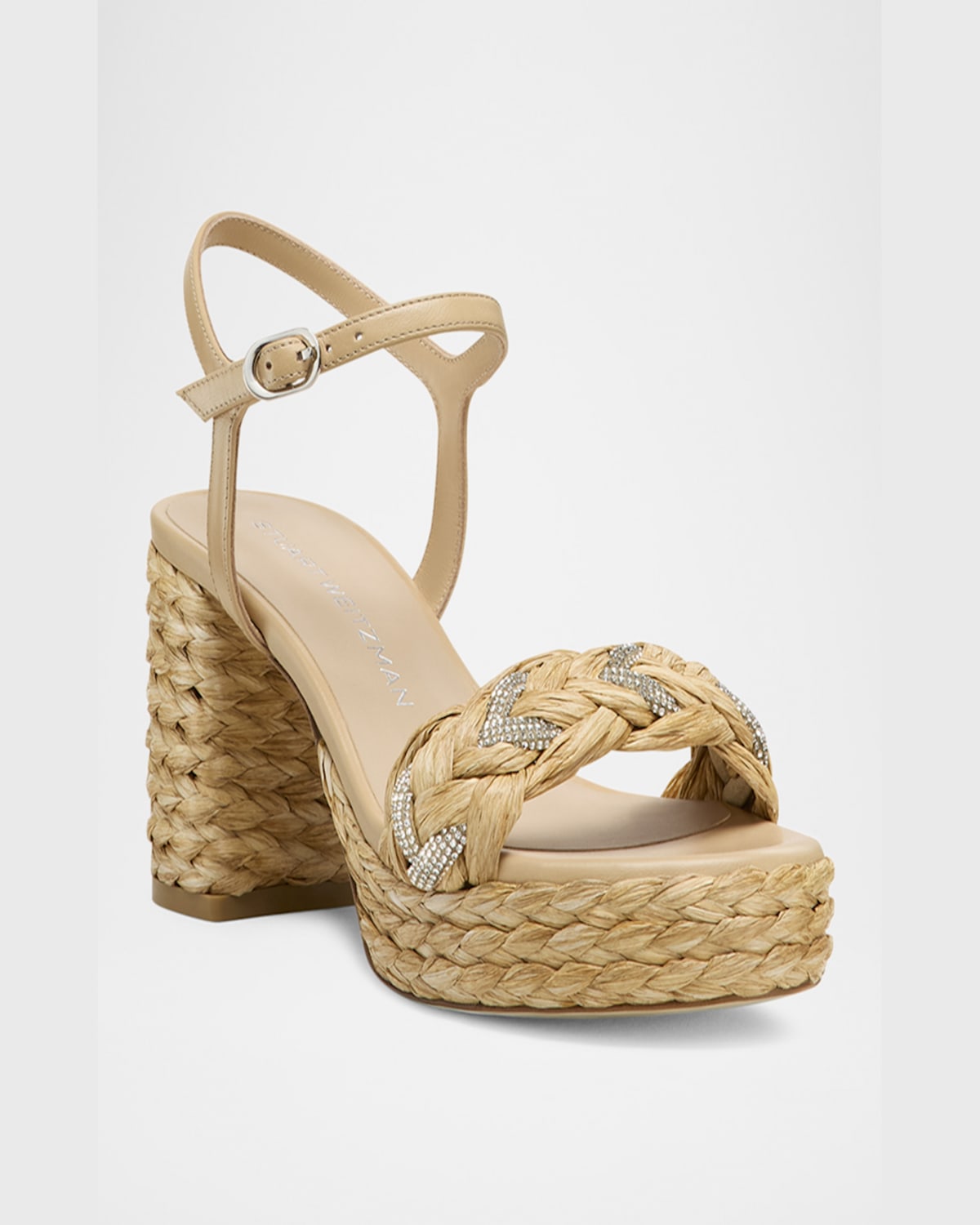 Stuart Weitzman Lana 80 Raffia Ankle Strap Platform Sandal In Natural Tonal
