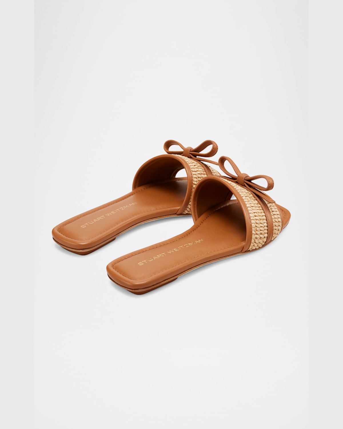 Stuart Weitzman Slide Sandals With Bow Detail In Hazel/natural