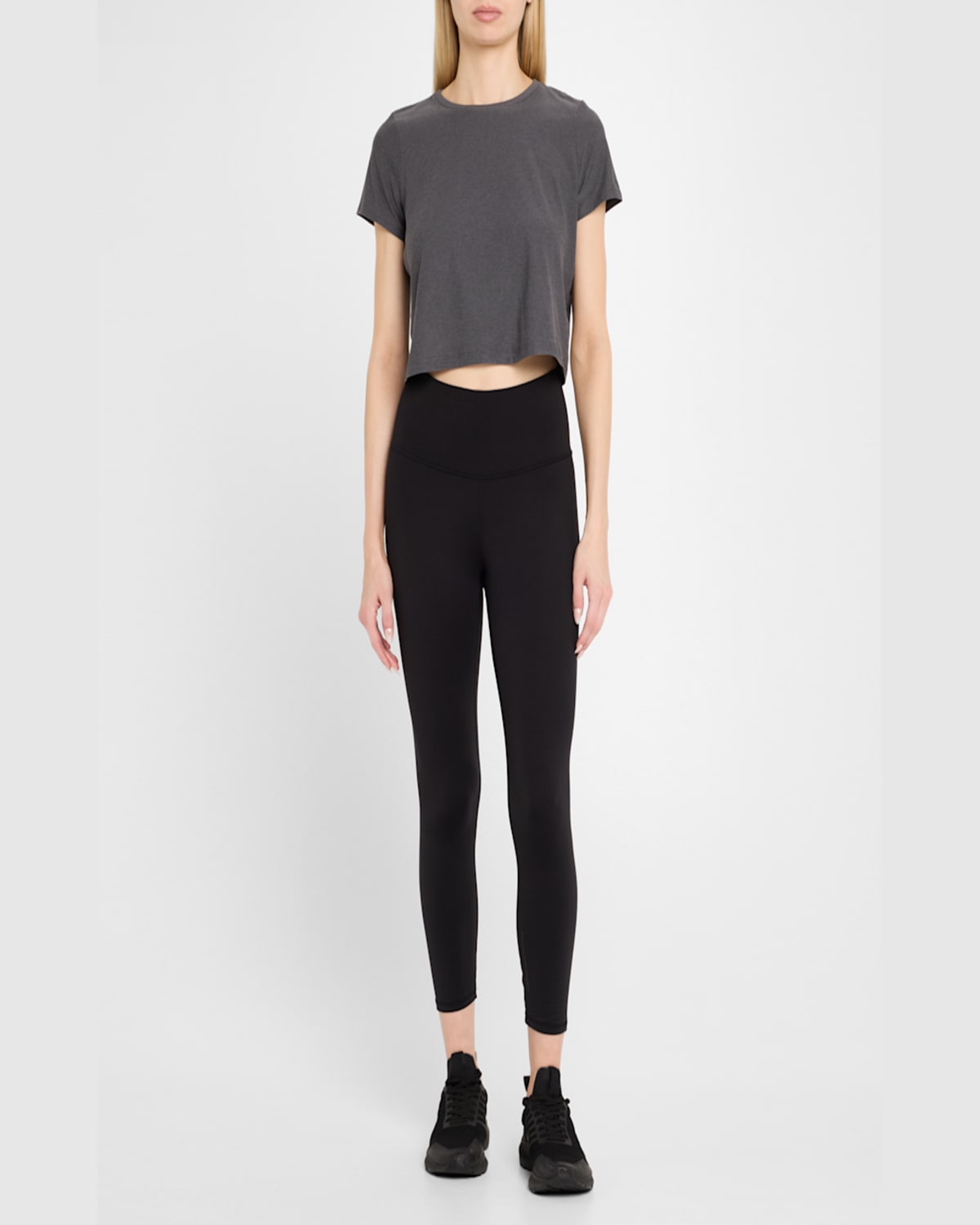Beyond Yoga Featherweight Supreme Crop T-shirt In True Gray Heather