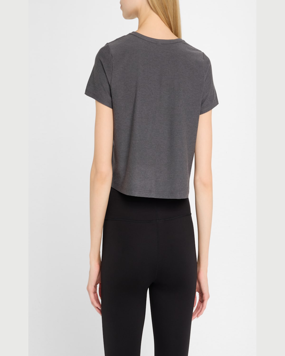 Beyond Yoga Featherweight Supreme Crop T-shirt In True Gray Heather