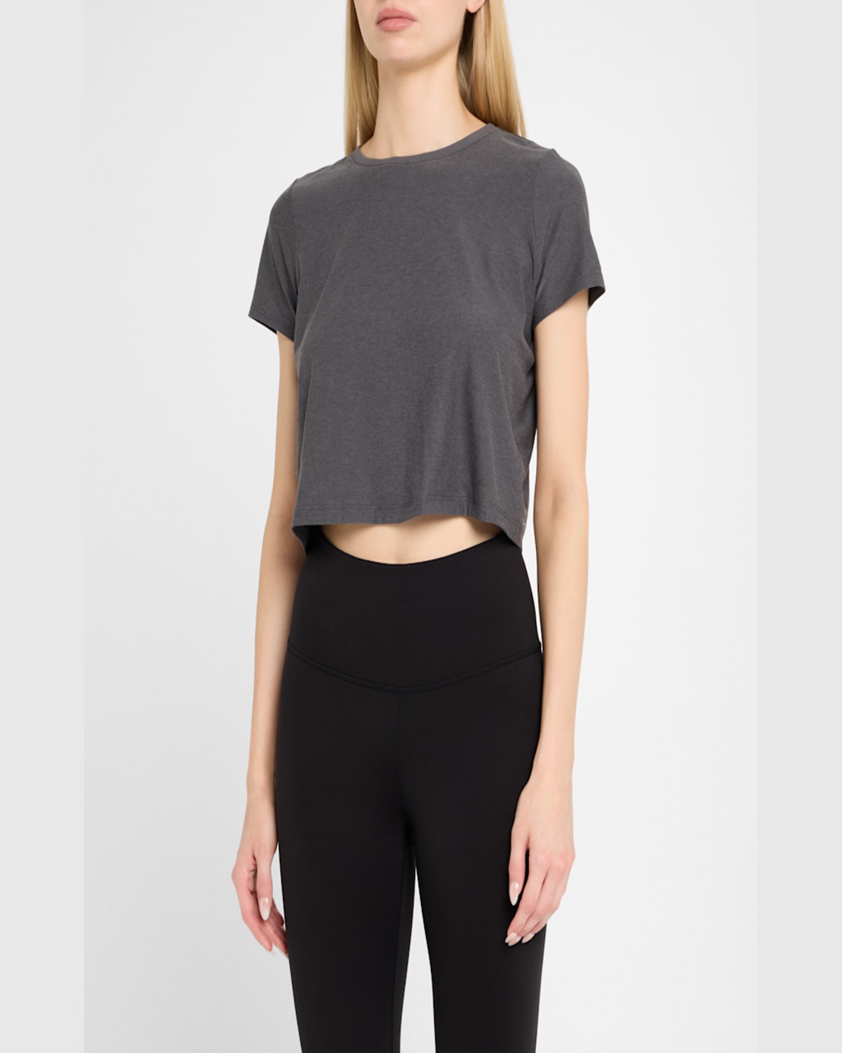 Beyond Yoga Featherweight Supreme Crop T-shirt In True Gray Heather
